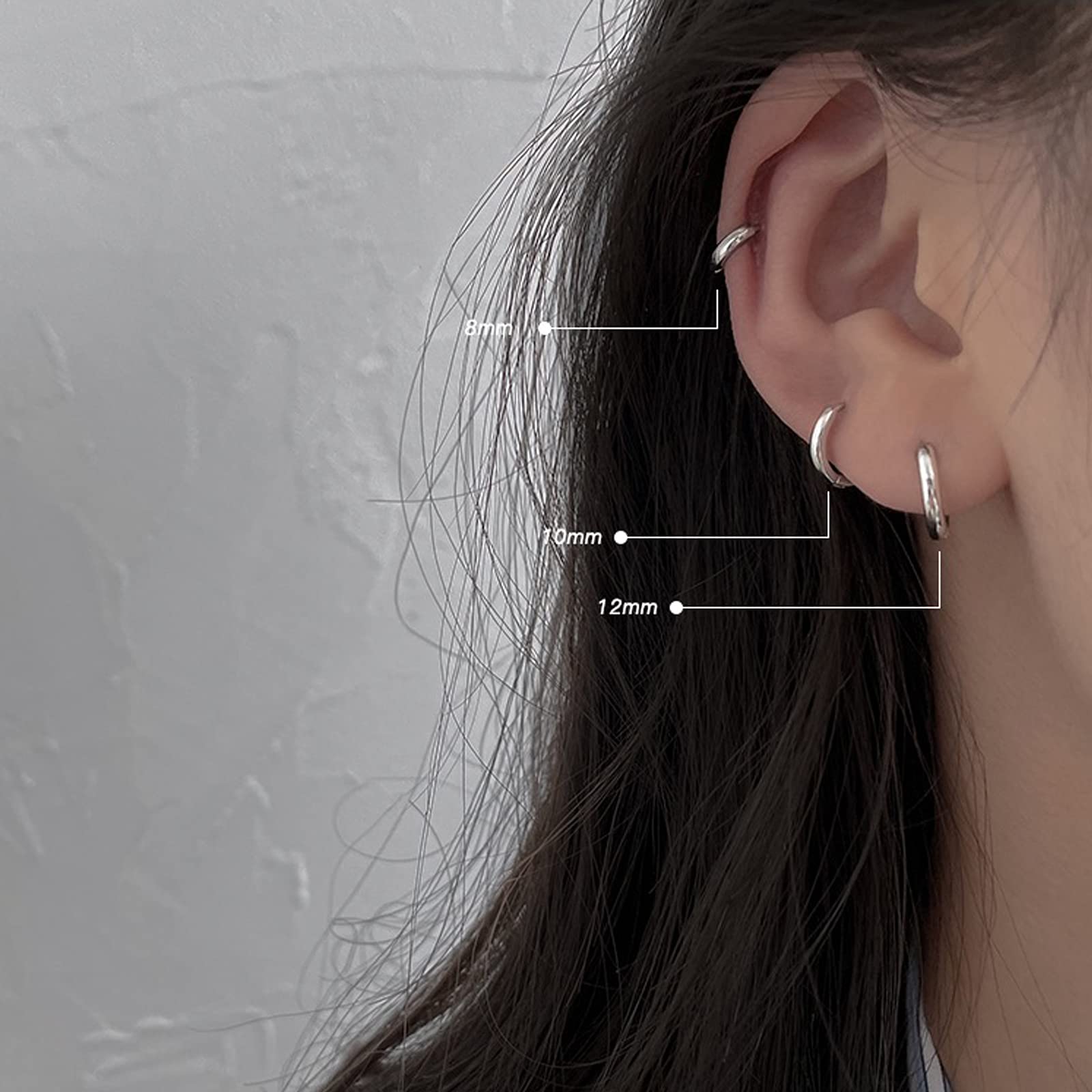 3 Paia Orecchini Cerchio Argento 925 per Donna, Orecchini Cerchio Piccoli Set Orecchini Donna Argento Orecchini Bambina Anallergici 8mm, 10mm, 12mm