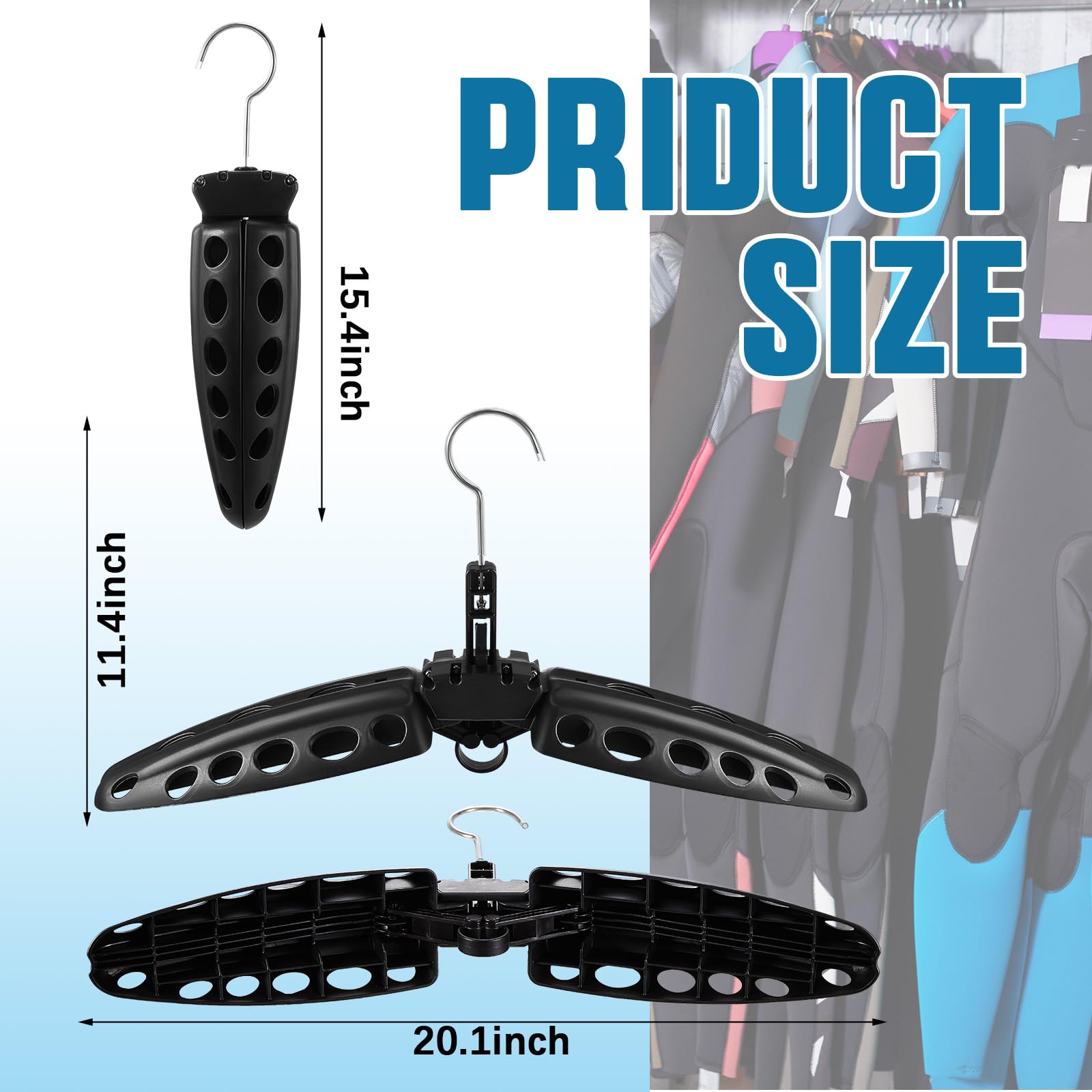 Mifoci 6 perchas plegables para trajes de neopreno, perchas plegables con ventilación, accesorios de surf, accesorios de buceo, color negro, 51 cm después de desplegarse