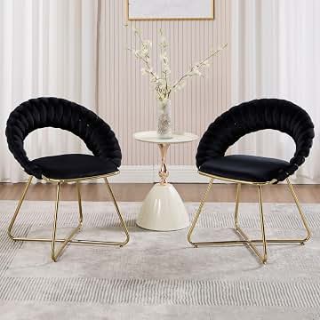 Juego de 2 Silon Individual de Terciopelo con Cojin y Respaldo Suave, Silla Lectura Diseño Moderno con Patas de Metal, Butacas de Salon para Dormitorio/Salon/Cafe，Negro