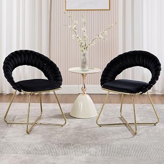 Juego de 2 Silon Individual de Terciopelo con Cojin y Respaldo Suave, Silla Lectura Diseño Moderno con Patas de Metal, Butacas de Salon para Dormitorio/Salon/Cafe，Negro