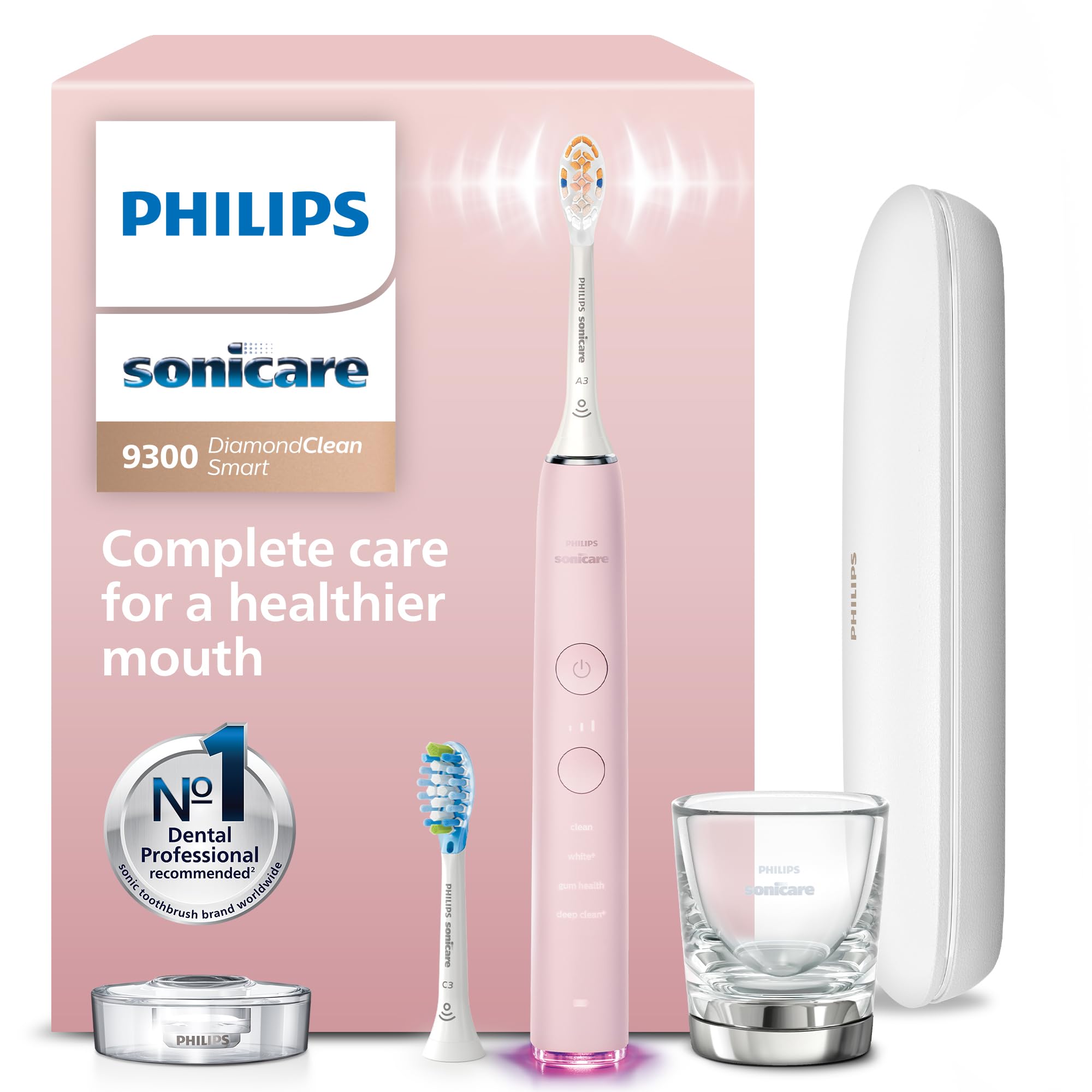 Photo 1 of Philips Sonicare DiamondClean Smart 9300 Electric Toothbrush - Sonic Toothbrush with App, Pressure Sensor, 12 Brushing Settings, Replacement Reminder, Travel Case, Pink, Model HX9903/25