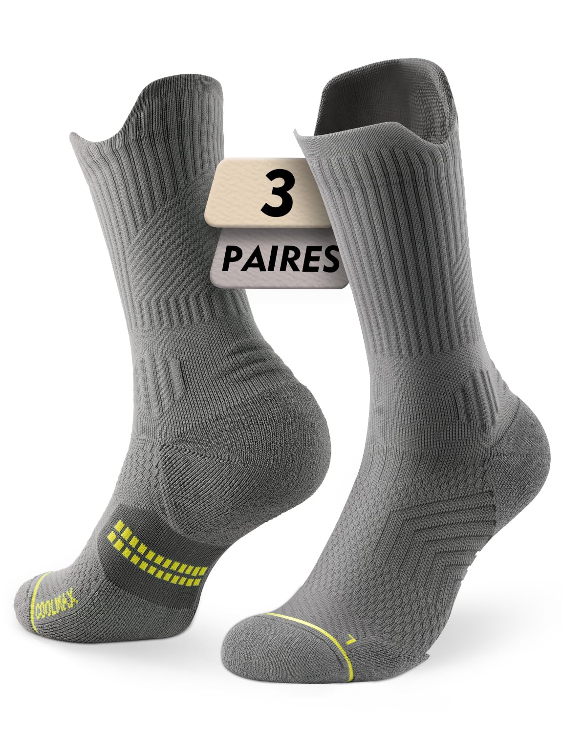 Juclise Chaussettes de Compression en Bambou pour Course, Randonnée, Cyclisme, Entraînement, Coolmax (FR/ES, Numérique, 42, 47, Taille normale, Taille normale, Gris moyen)