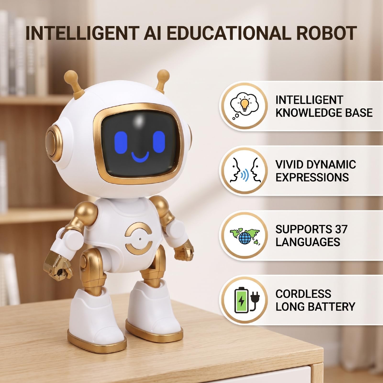 Vikye Robot Interactivo con IA, Diálogo de Voz en 37 Idiomas y Pantalla