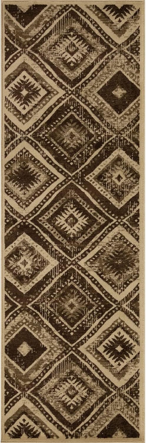 BNM Indoor Area Rug Runner with Jute Backing, Great for Entryway, Living Room, Kitchen, Dorm, Bedroom, Hallway, Perfect for Hardwood Floors, Casual Geometric Medallion, 2'7" x 8, Taupe