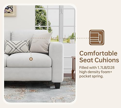 Miniatura 4 de Sofás seccionales para sala de estar, sofá convertible en forma de L con otomana de almacenamiento, moderno sofá blanco de lino de 3 plazas de 78