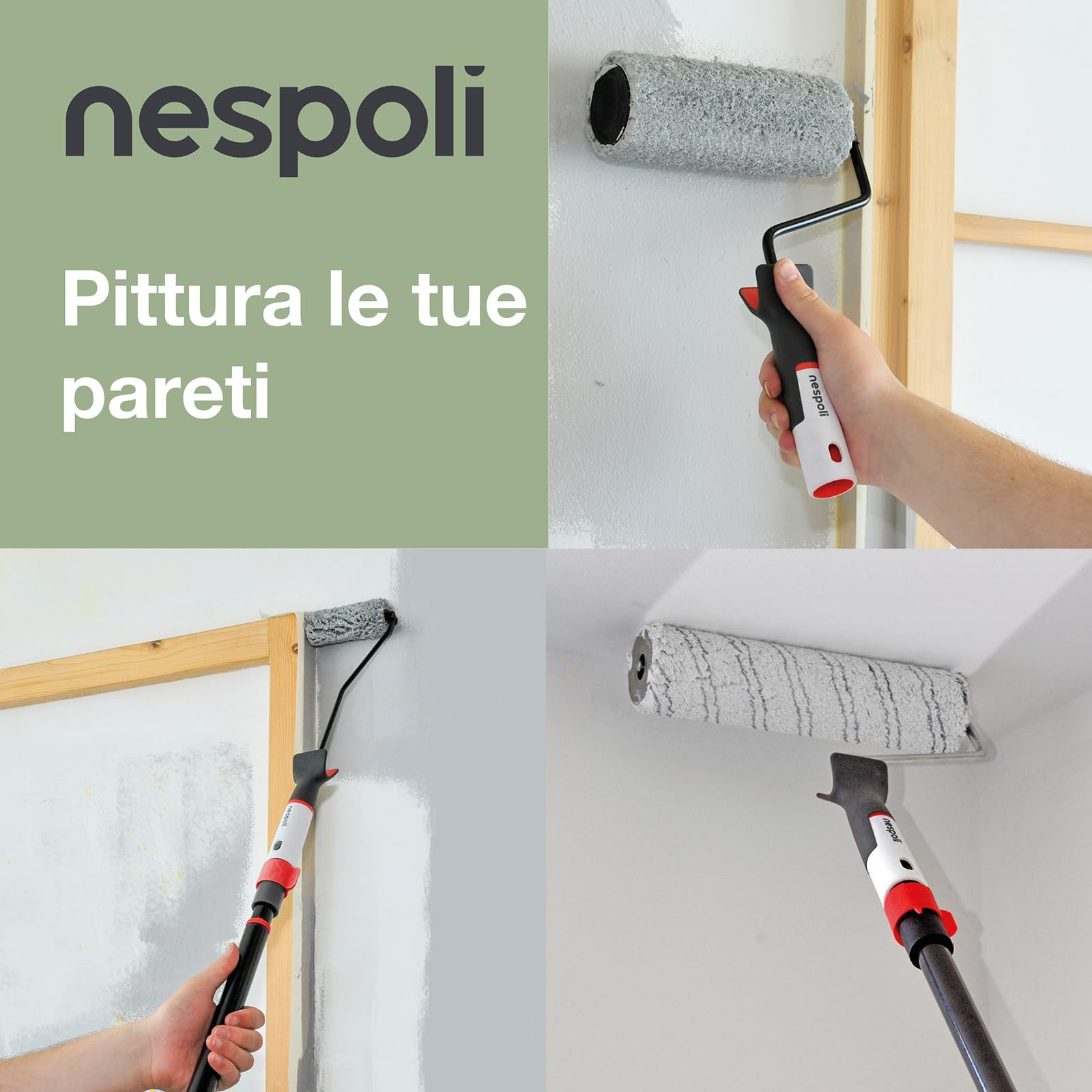 Nespoli - Rullo per Pittura NonStopMatic 21cm con Serbatoio e Meccanismo Automatico RollMatic, Rullo con Serbatoio per Imbiancare Capacità 0.6 L, Sistema FreshBox per Conservazione e Viscosimetro