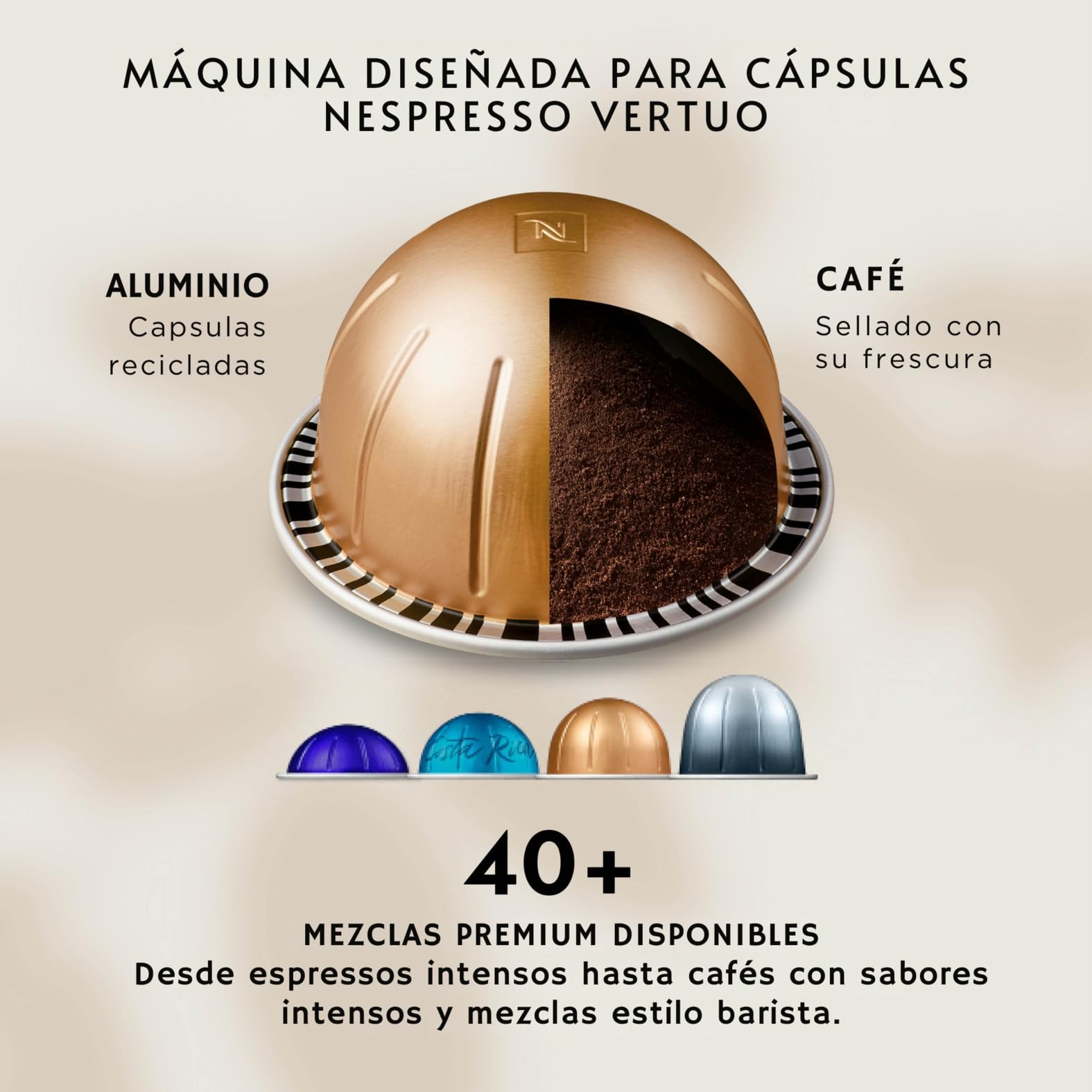 KRUPS Nespresso Vertuo Up, Cafetera de Cápsulas, Depósito 1,4L, Negra | 7 Tamaños de taza, Nespresso Smart, Lista en 3 segundos, Apagado automático, Cápsulas Nespresso Vertuo, XN9408