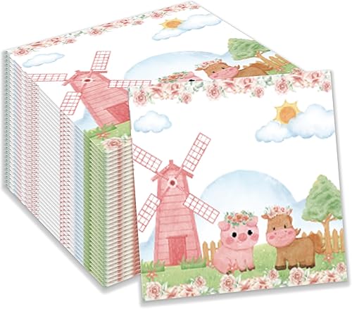 Juego de servilletas de papel desechables para decoración de granja de animales de acuarela, 40 unidades, suministros para fiestas temáticas de