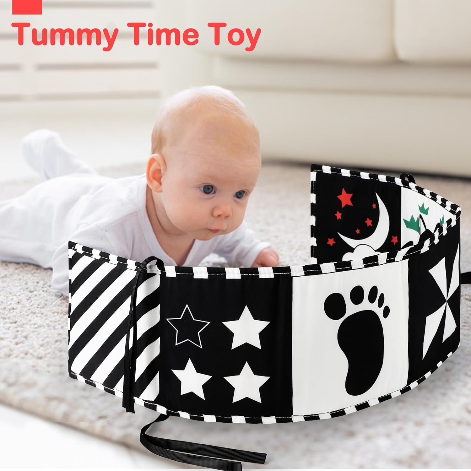 URMYWO Baby Toys 0-6 Months, Black and White Sensory Toys Brain Development, Tummy Time Toys, Soft Baby Book, Baby Essentials for Newborn 0-6-12 Months Montessori Toy Gifts — view 7