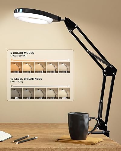 Miniatura 4 de Lupa iluminada, lupa de 10 y 5 veces con luz, lupa regulable con lámpara, brillo ajustable de 10 niveles y lupas de abrazadera de escritorio de 5