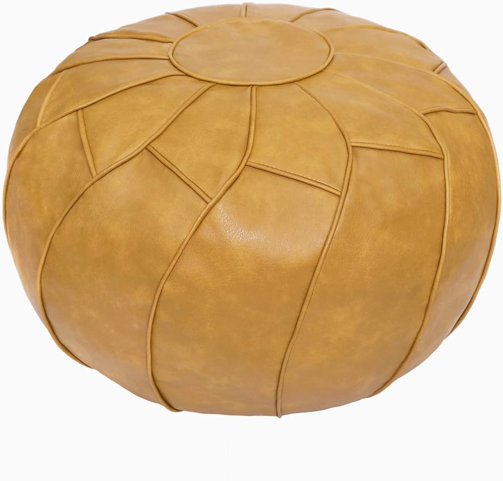Thgonwid Unstuffed Pouf Cover - Round Foot Stool Ottoman - Storage Bean Bag Floor Chair - Luxury Leather Pouffe - Small Foot Rest for Balcony Office Outdoor (Yellow)