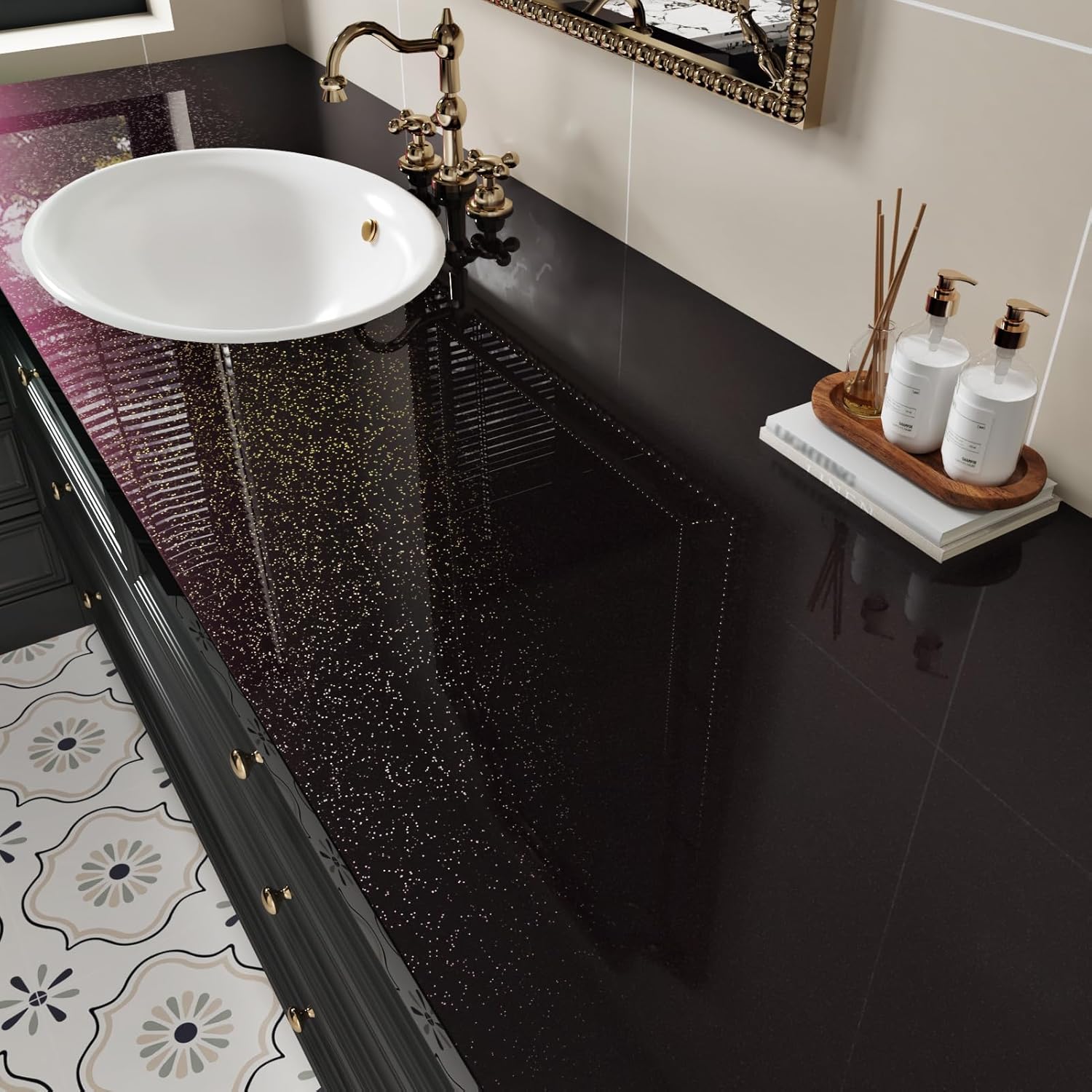 Wallercity Glossy Purple Contact Paper for Kitchen Countertop Self Adhesive Waterproof Purple Flash Point Wallpaper for Bathroom Shiny Luxury Peel and Stick Countertops Vinyl Shelf Wrap 15.8''x78.7''