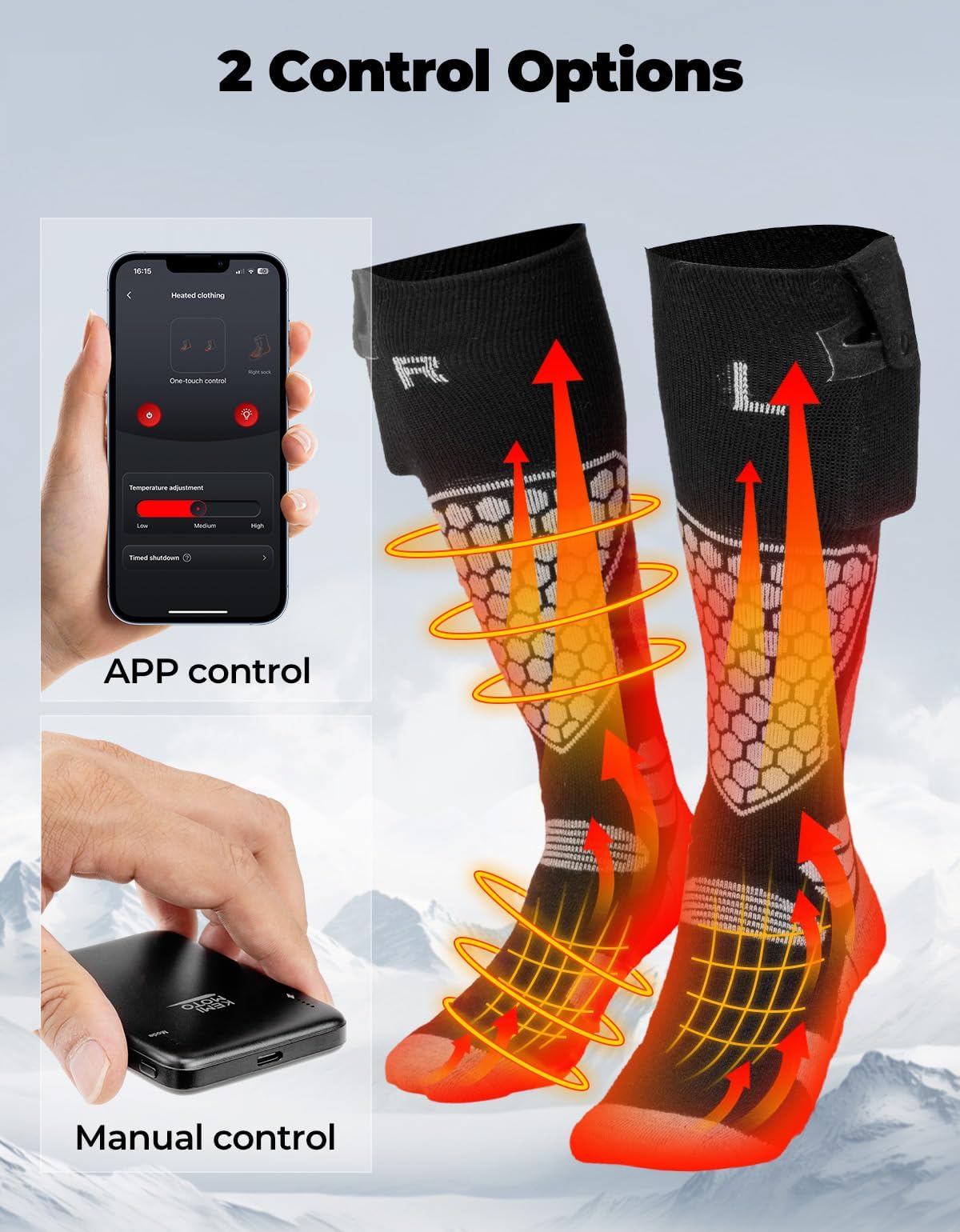 KEMIMOTO Calcetines Calefactables Controlados por App, con Calefacción Completa en Pies y Dedos, de Lana para Hombre y Mujer, Ideales para Ciclismo Esquí Pesca y Caza