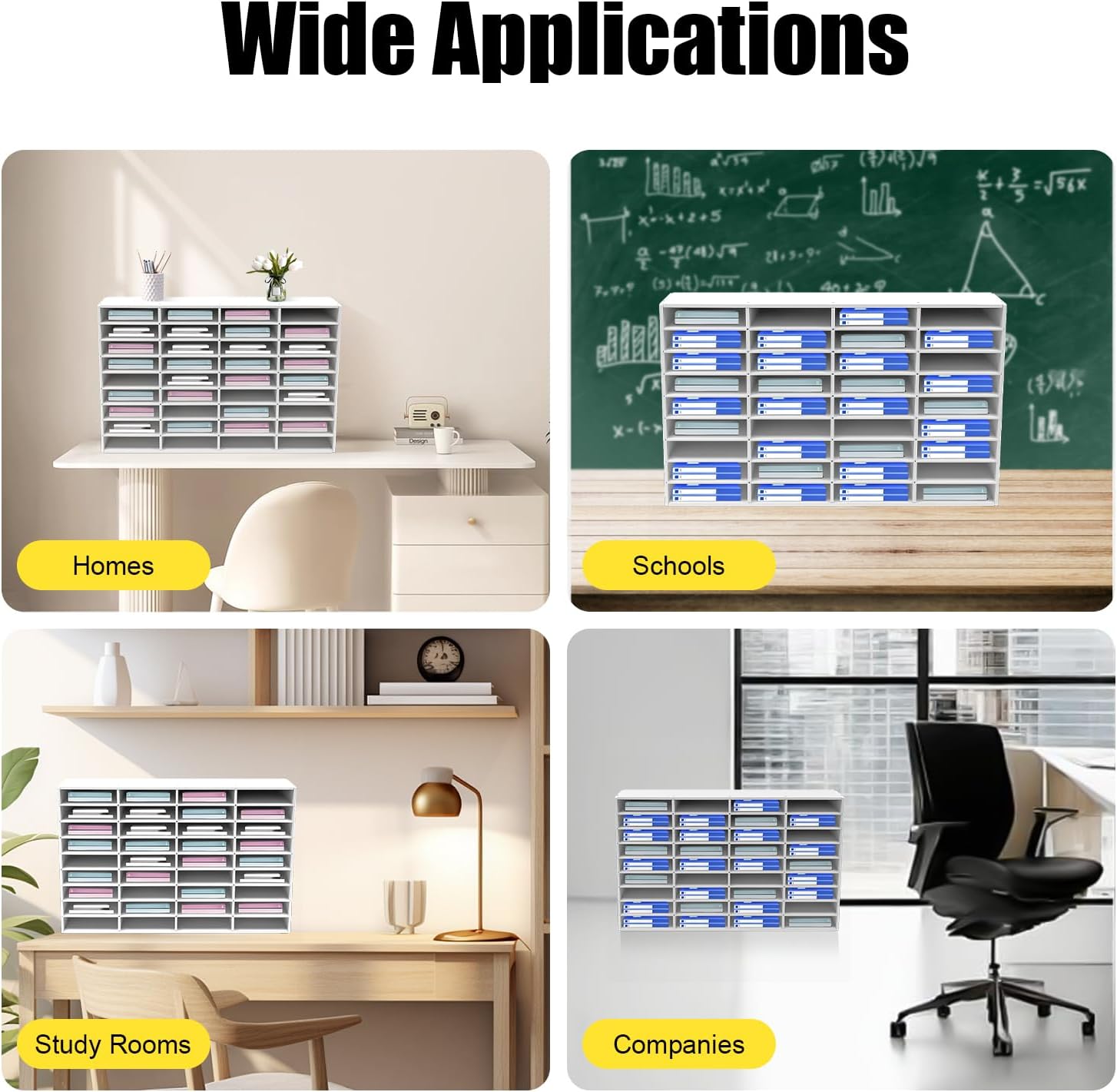 36 Slots Literature Organizer, Desktop Paper & Mail File Sorter for Classroom/Office/Home, PVC File Storage Cabinet with Adjustable Compartments, Multi-Purpose Mail Center (White-36 Compartments)