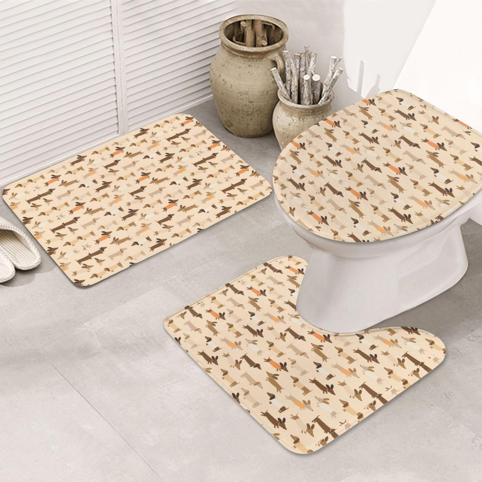 Tapis de bain antidérapant évite les glissades ensemble 3 pièces absorbant lavable