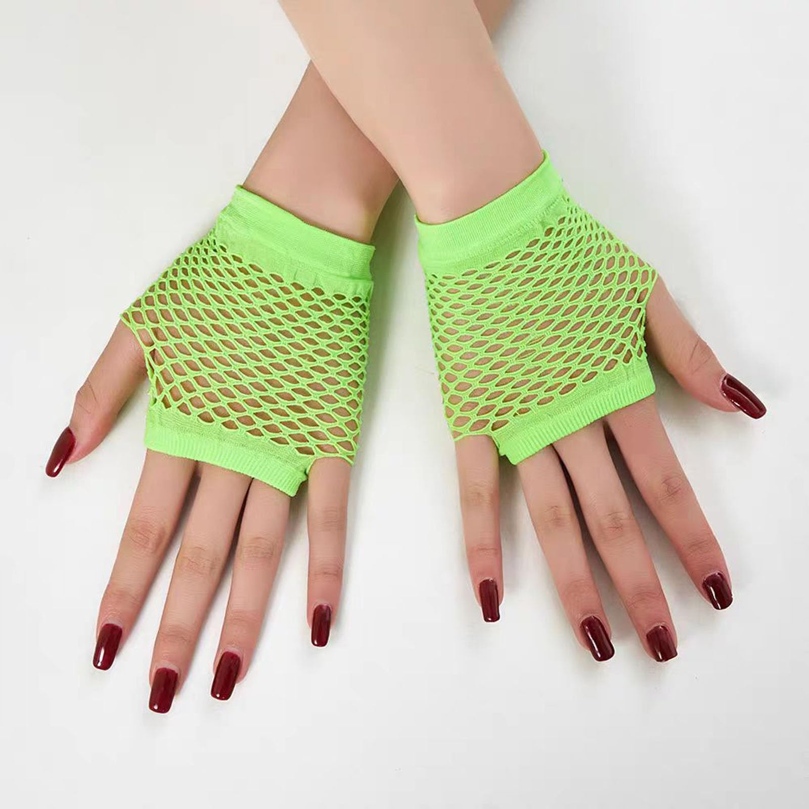 5 Pcs 80s Fancy Dress Costume Accessories, Lace Bow Headband, Fishnet Gloves, Earrings - Image 4