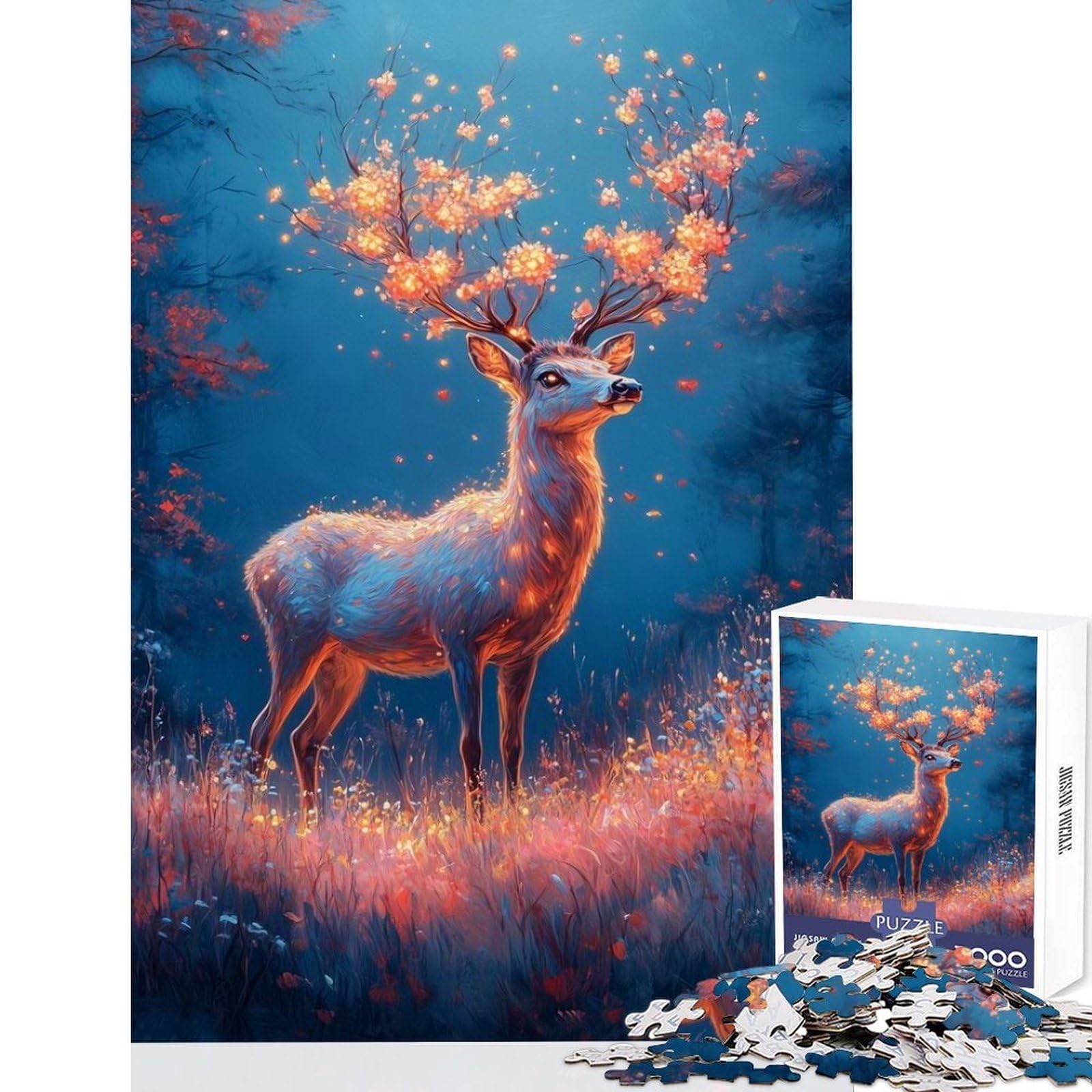 Magical Deer in Forest Adult Jigsaw1000 Pieces Brain Exercise Game Smooth Burr Free Surface Relaxing Indoor Group Activity 38x52cm