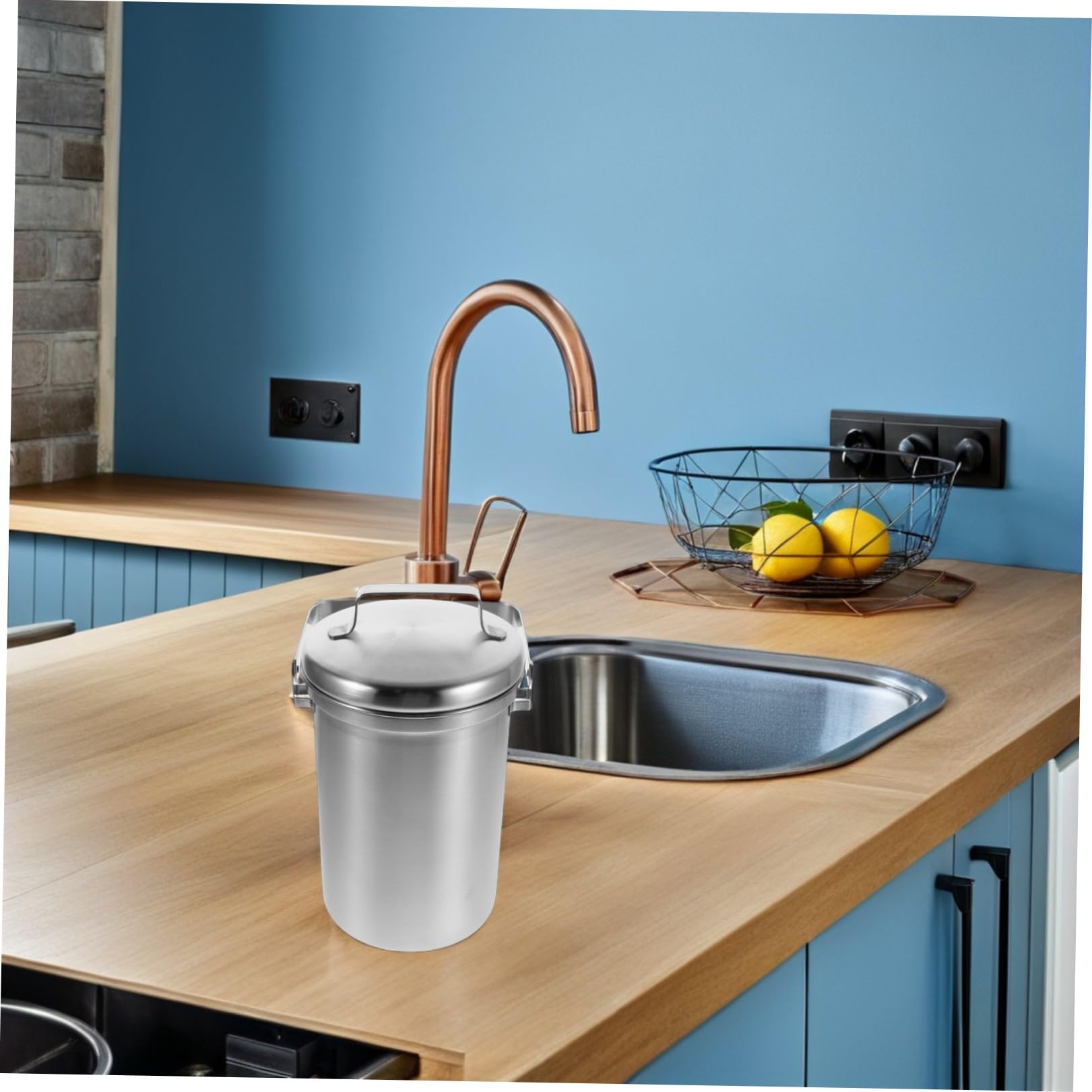 Homoyoyo Seau à Compost Cuisine en Acier Inoxydable 3l avec Couvercle, Design Élégant et Facile à Nettoyer, pour Déchets Alimentaires sur Plan de Travail