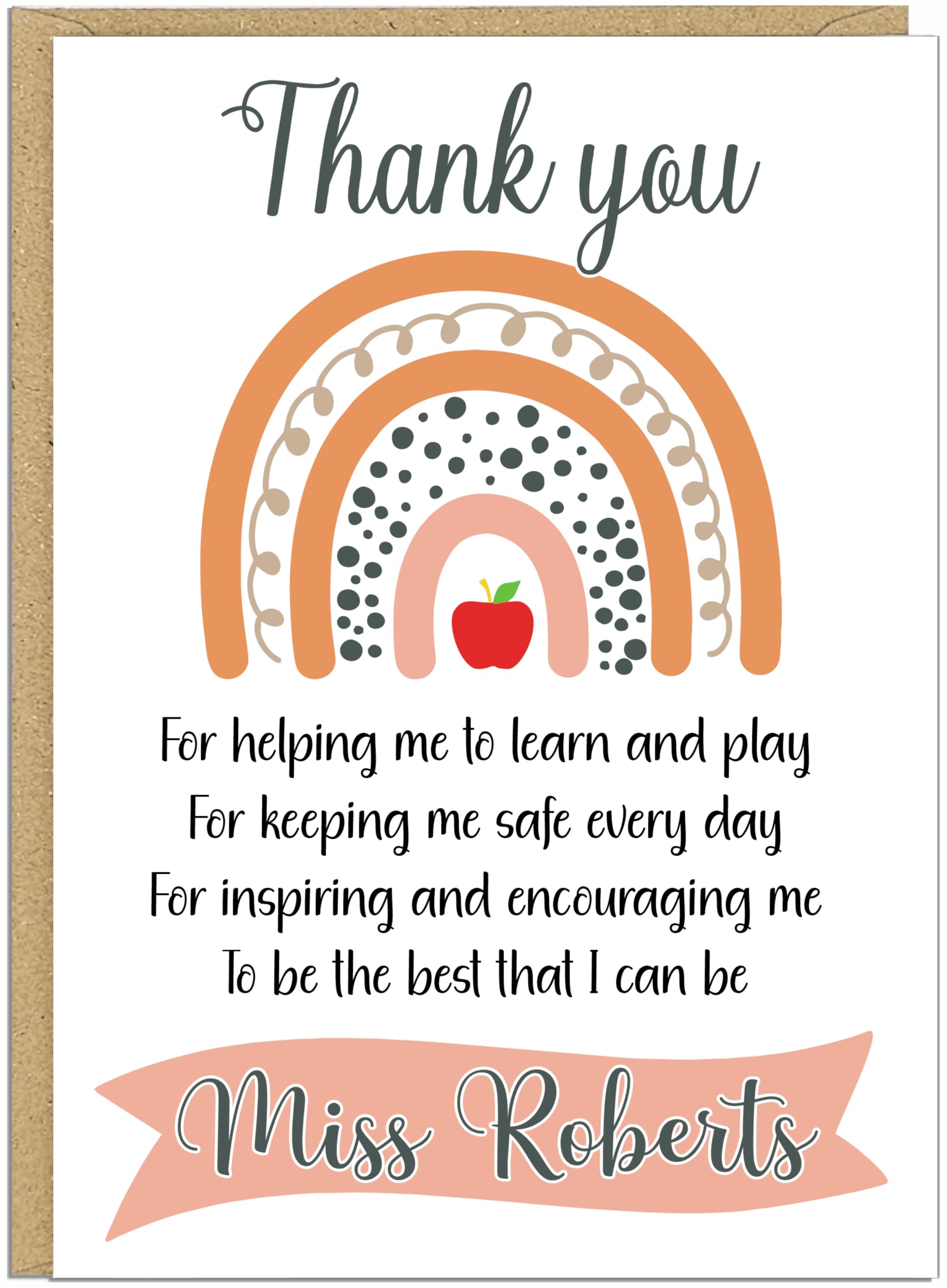 Personalised Rainbow Teacher Cards - Thank You for Helping Me Learn & Play Custom Name Banner School Staff Teaching Assistant Appreciation Gift, Design 5
