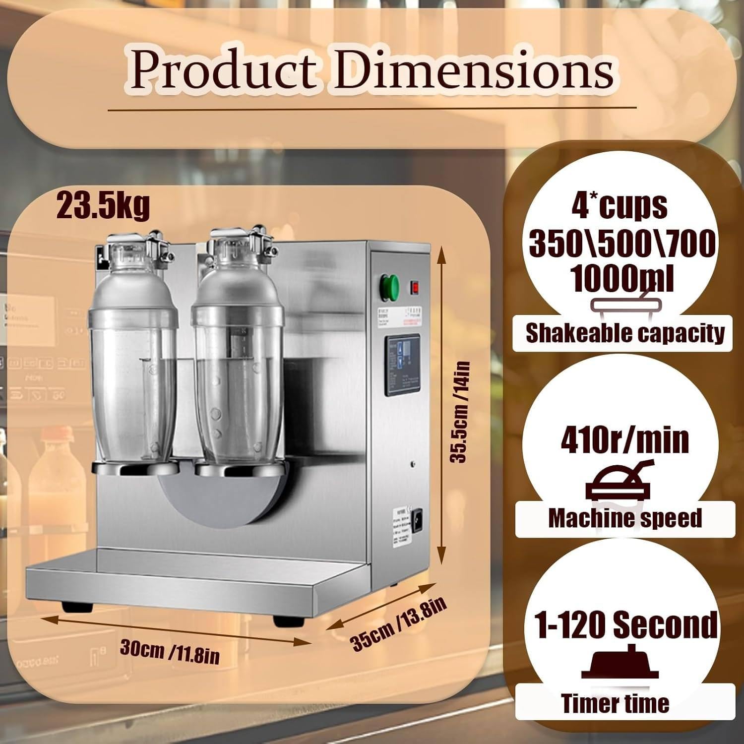Doppelbecher-Milchshake-Maschine, 120-Watt-Milchtee-Shaker, Elektrischer Doppelrahmen-Milchtee-Shaker Mit Timer (0–120 Sek.), Inklusive 2 Bechern, Für Boba-Läden Und Kaffeestationen