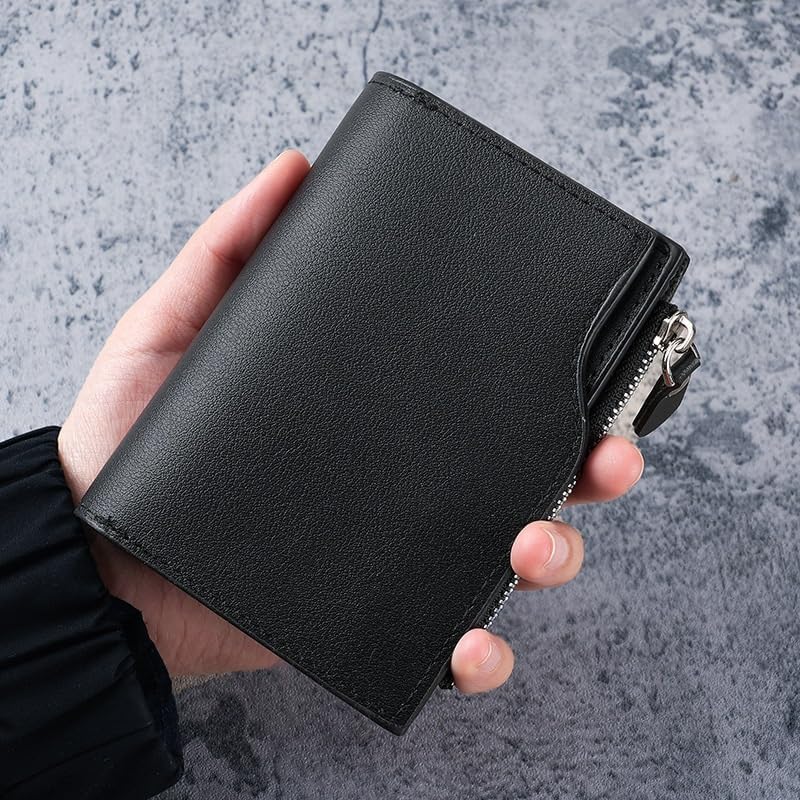 VIDI Men's Short Wallet Trifold Multi-card Slot Money Pu Zipper Coin Purse