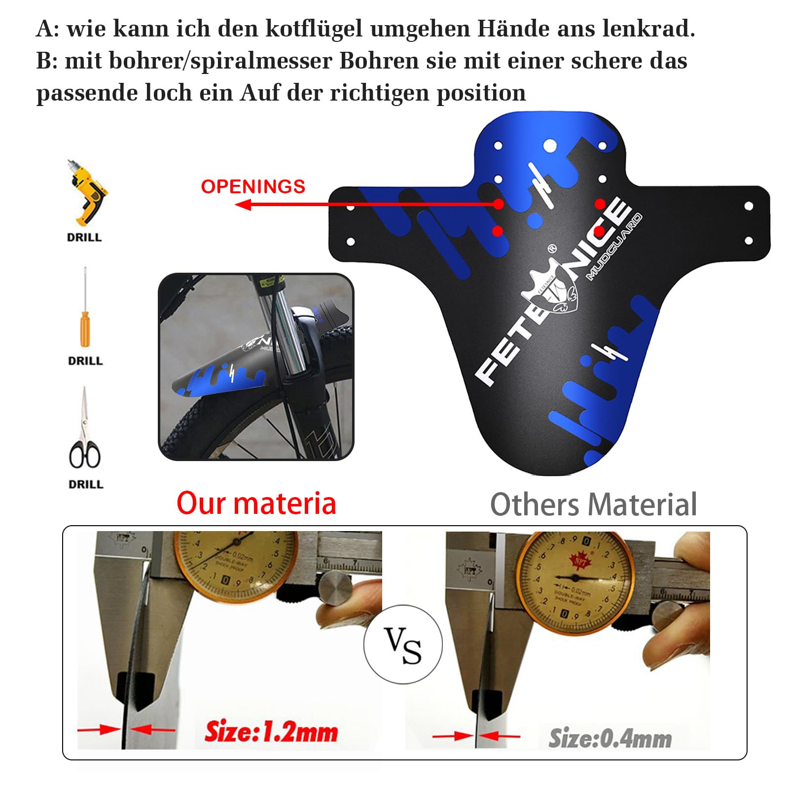 FETESNICE Parafanghi per Mountain Bike, Set di 2 Pezzi, Parafanghi per Bicicletta Compatibili Mud Guard Plus 20" - 29'' MTB Parafango Paraspruzzi Bike Bike MTB Fascette