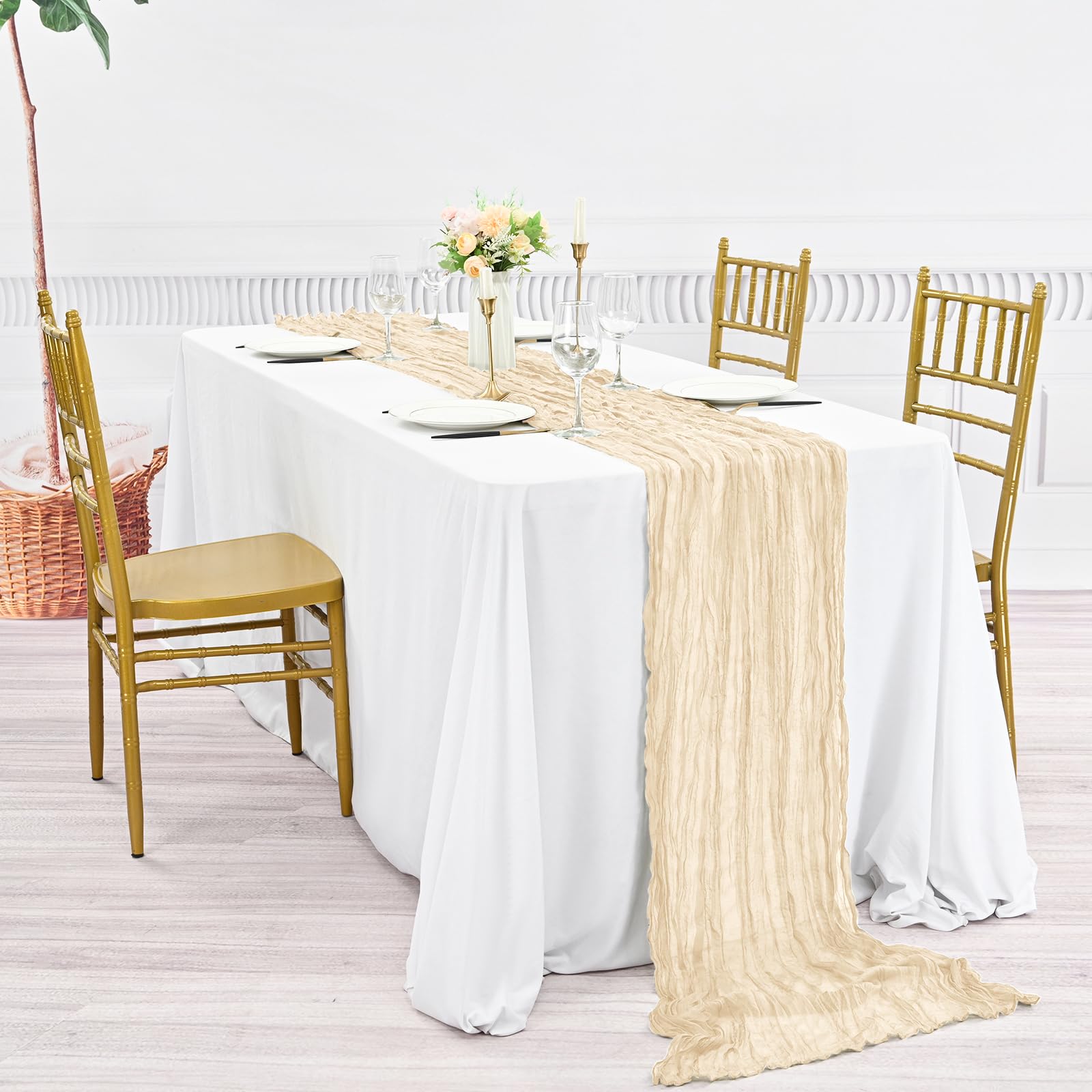 Juego De 12 Caminos De Mesa De Gasa Terracota - 55x180 Cm, Decoración Rústica Para Bodas Y Eventos
