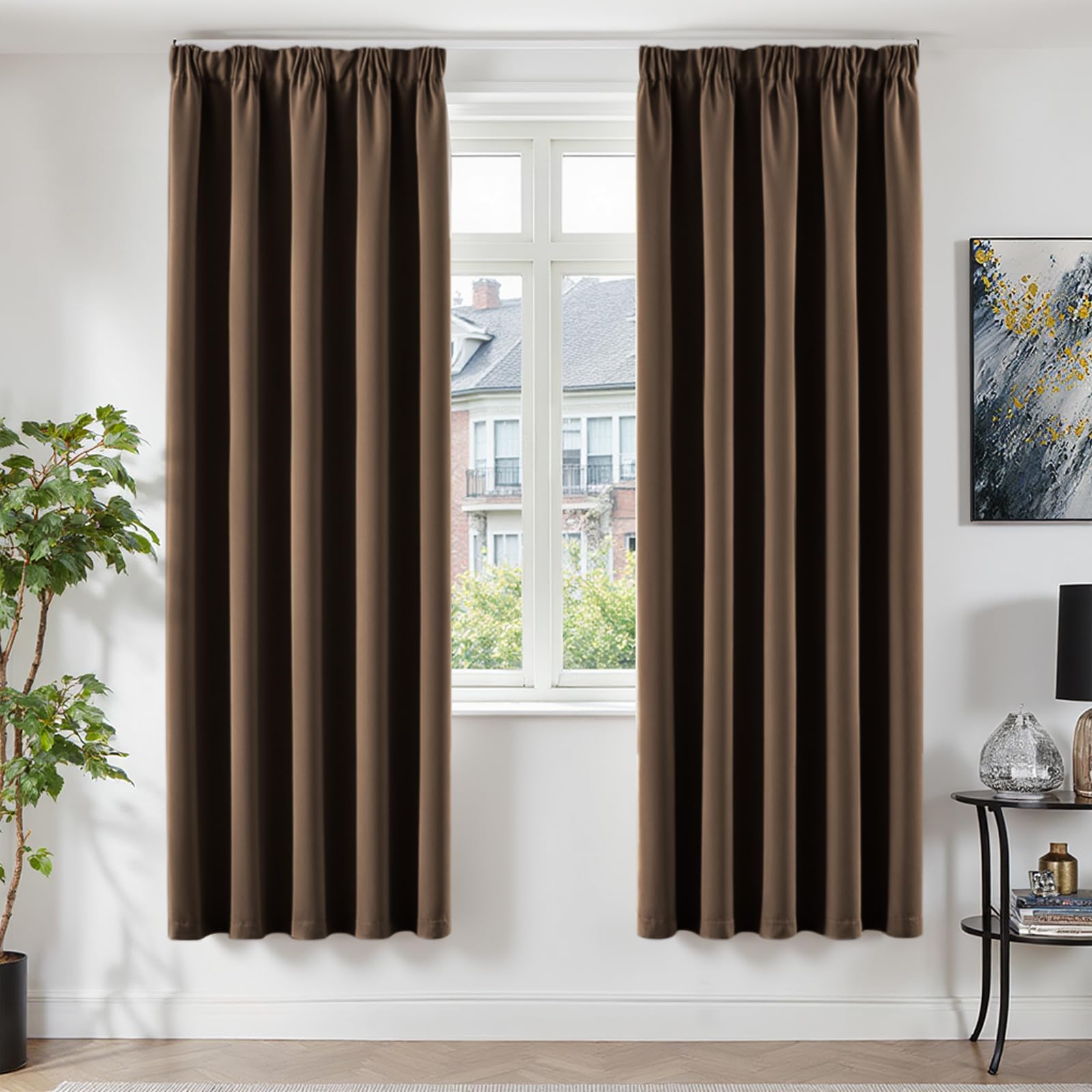 TOPICK Blackout Curtains for Bedroom, Thermal Pencil Pleat, W52xL84, Brown