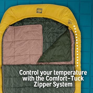 Kelty Tru.Comfort Doublewide 20 Degree Sleeping Bag Two Person Synthetic Camping Sleeping Bag for Couples & Family Camping | Wider Than a Queen Sized Bed, Removable Top Layer, 2 Built-in Blankets, Oversized Hood, Recycled Fabrics and Synthetic Fill