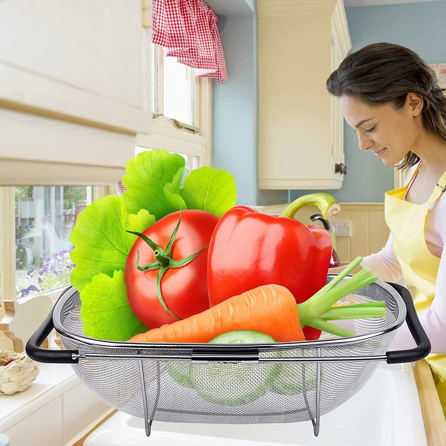 Scolapasta Regolabile In Acciaio Inox Con Manico Antiscivolo, Si Adatta A Tutti I Lavelli E Si Ripiega Per Risparmiare Spazio