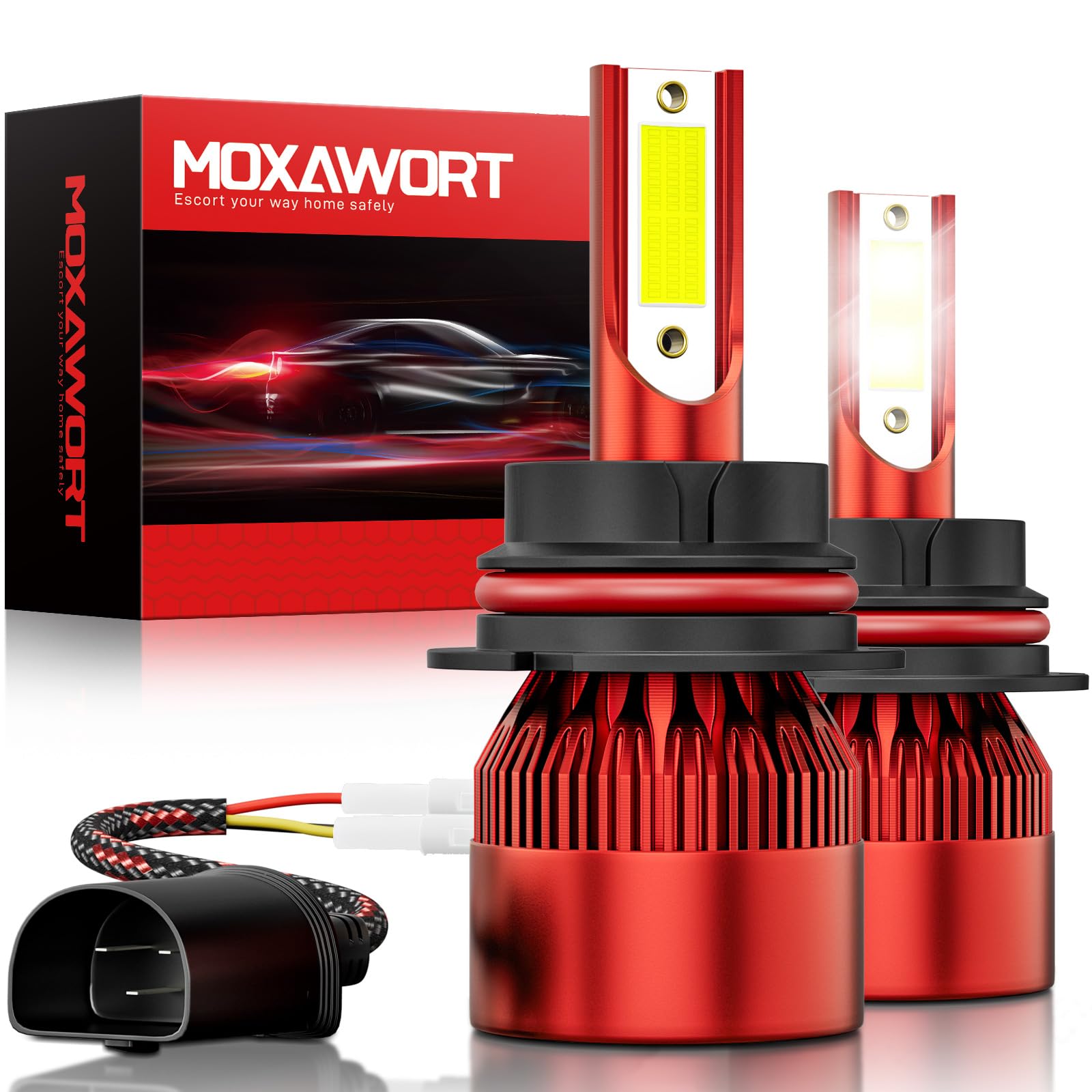 9007 LED Bulbs, 25000LM 6500K Cool White, HB5 Bulbs with 12000RPM Cooling Fan Plug-N-Play Standard Fog Lights, Pack of 2