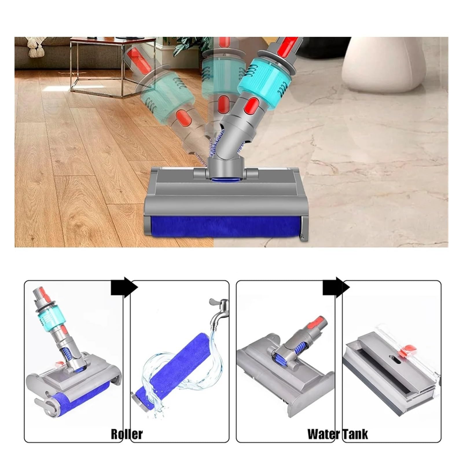 Testina for Lavaggio, Compatibile Con Dyson, V7, V8, V10, V11, V15, Testina for Scopa Elettrica, Pulisce A Umido E A Secco E Asciuga I Pavimenti Duri