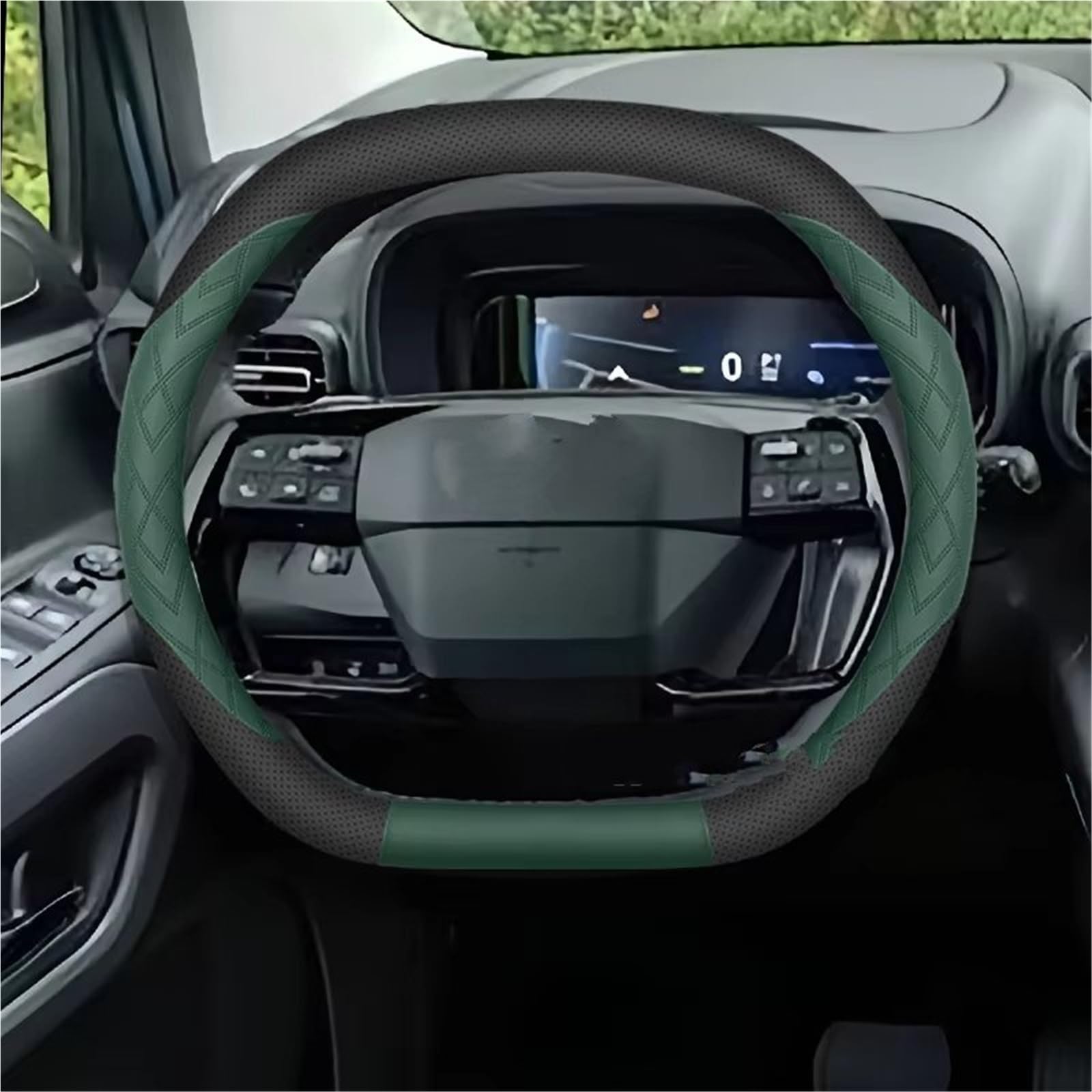 Lenkradbezug Auto Für Toyota Für Proace Für City 2025 Verschleißfeste Auto-Lenkrad-Innenausstattung Aus Leder(Double D-type-Green)