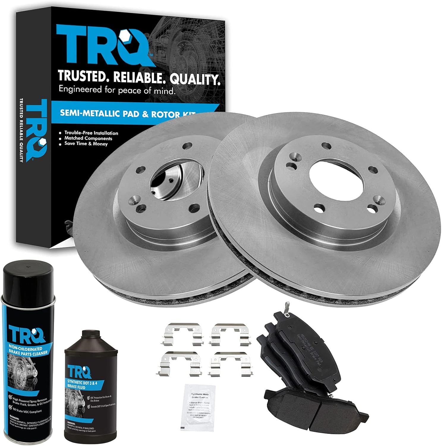 TRQ Front Brake Pad & Rotor Kit Brake Chemical Kit Brake Pads Brake Rotor Semi-Metallic Compatible with 2007-2009 Hyundai Santa Fe