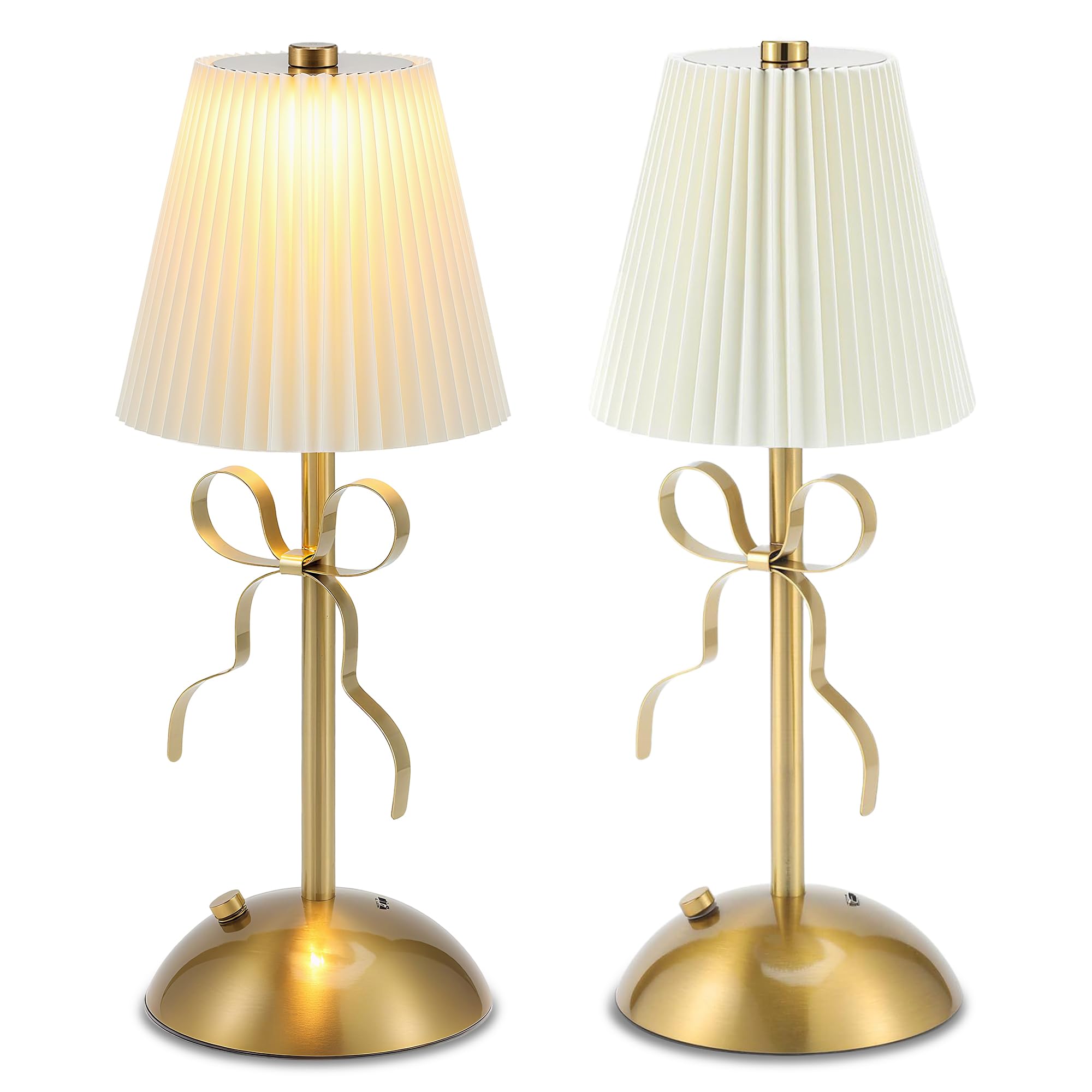 WLHBF 2 Pack Bow Table Lamps, Cordless Rechargeable LED Table Lamps