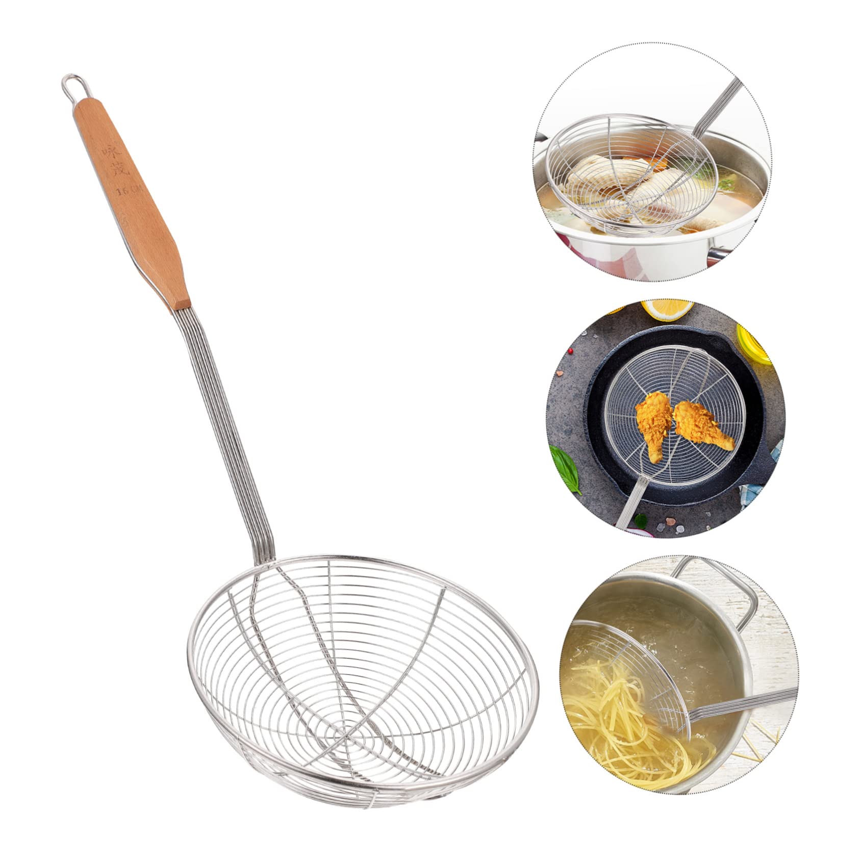 OKUMEYR 1pc Stainless Steel Frying Skimmer Spoon Handle Kitchen Strainer for Cooking Frying Hot Pot and Stewing Smooth for Use Home and Restaurant