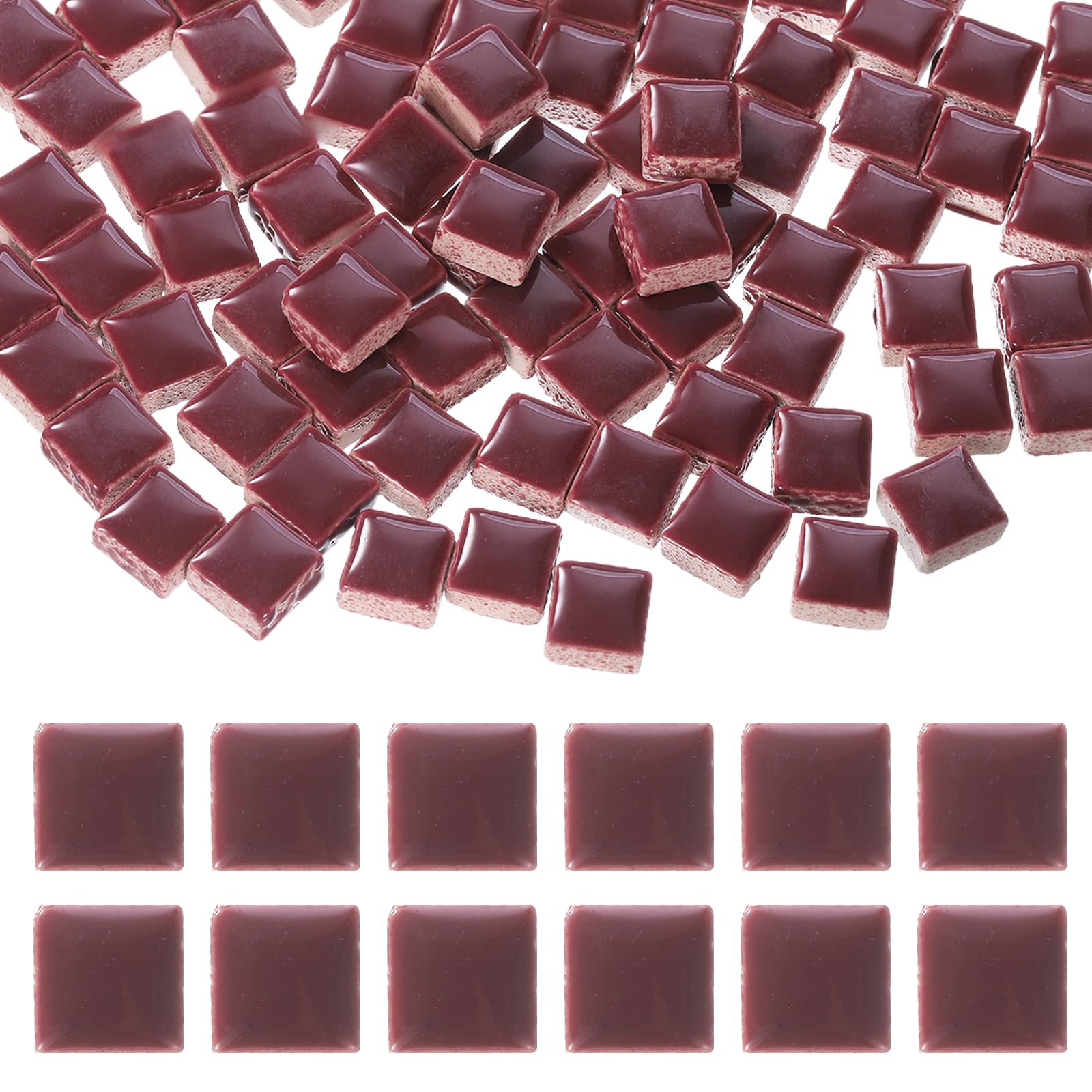 sourcing map 9mm Square Mosaic Tiles 300g Ceramic Mosaic Pieces Wine Red