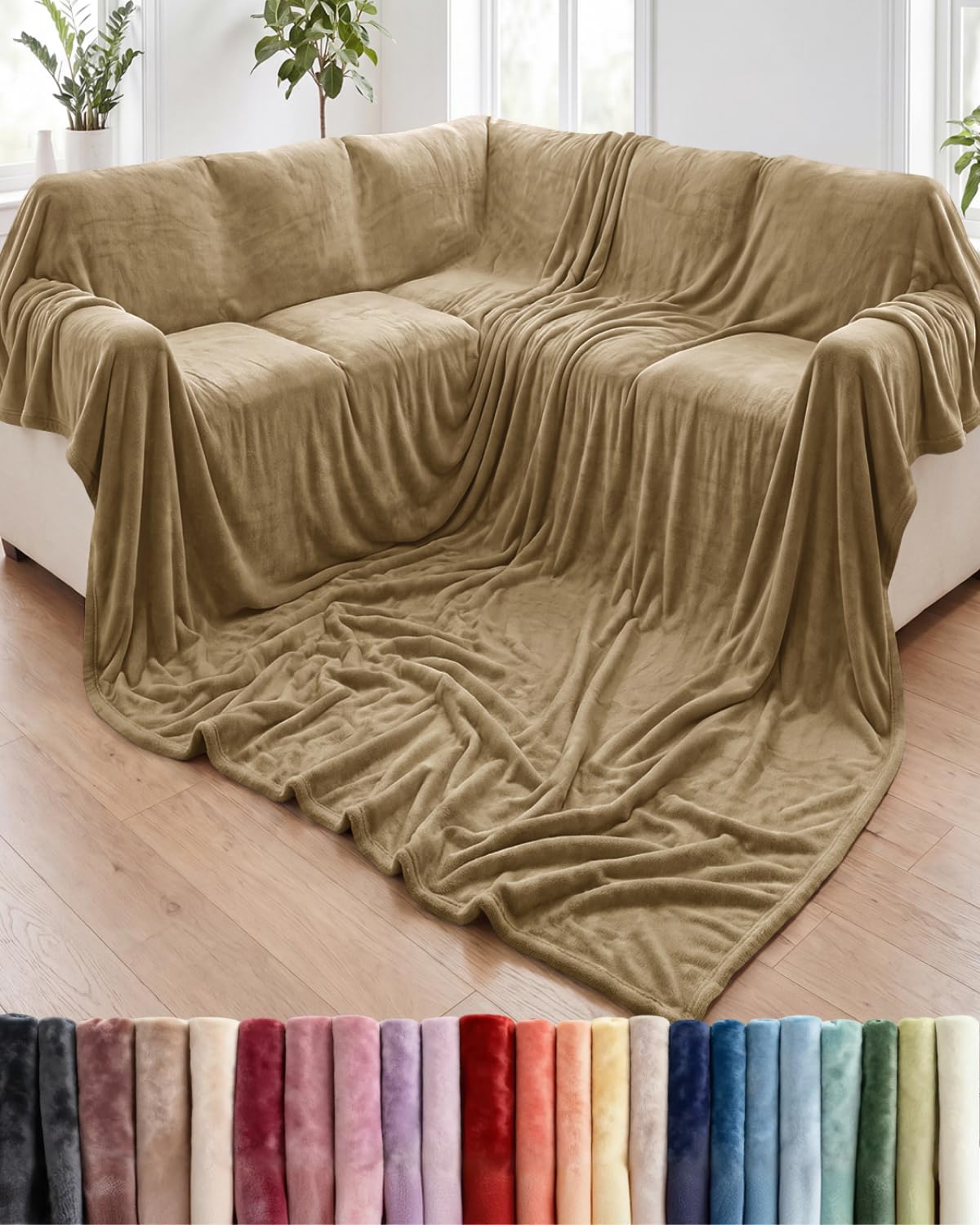 Fleece Blanket Oversized King - Ultra-Soft Flannel Fleece Blanket - Camel
