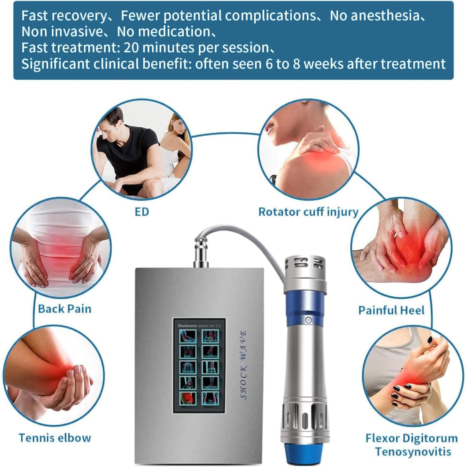 ED Shock Wave Therapy Machine, Shockwave Physiotherapy Instrument, Pain Relief Massager, Portable Fisjotherapy Massage Gun for Body Relax