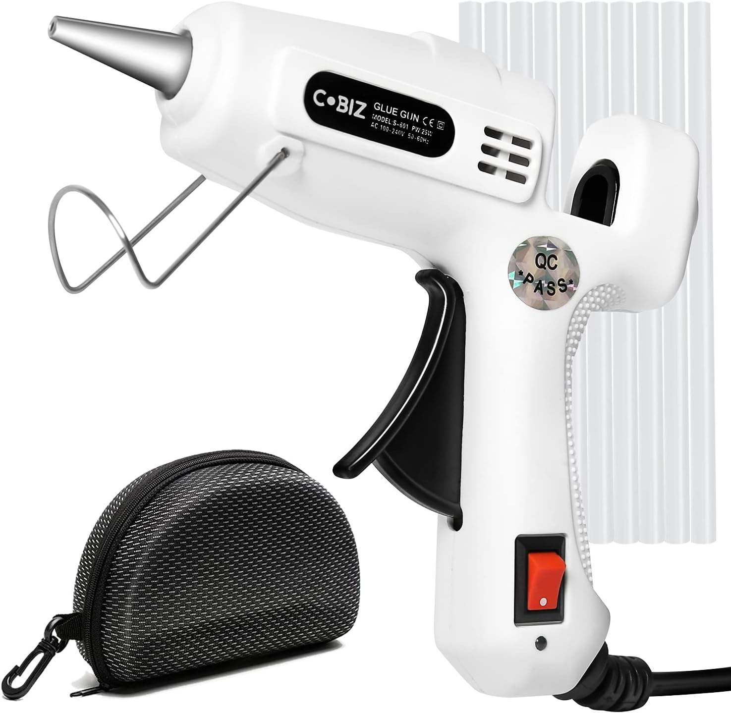 Glue Gun for Crafts,Cobiz 25W Mini Hot Glue Gun Kits Smooth Flow,No Drip&Clog,On/OFF Switch,Low Temp,2min Quickest Heat Up with Case,20PC Sticks,Scissors,Finger Guards