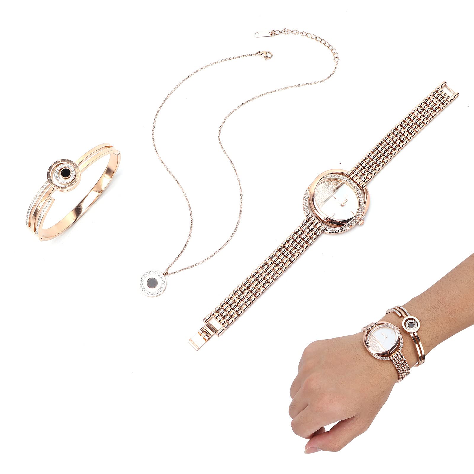 Orologio con Set di Braccialetti, Orologio da Donna Alla Moda da Lavoro, Set di Collana con Bracciale, Anniversario, Regalo di Compleanno, Orologio da Polso, Bracciale, Set di Gioielli
