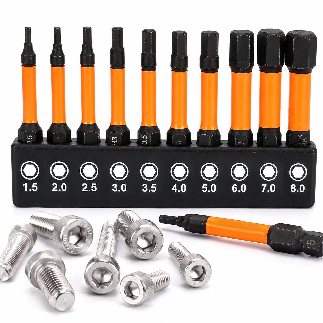 10 Pcs Hex Allen Key Drill Bit Set, Magnetic Allen Wrench Drill Bits, S2 Steel Impact Driver Bits, 50mm Long 1/4 Inch Hex Shank, Metric Star Screwdriver Bit Set H1.5-H8 for Drill, DIY, Furniture