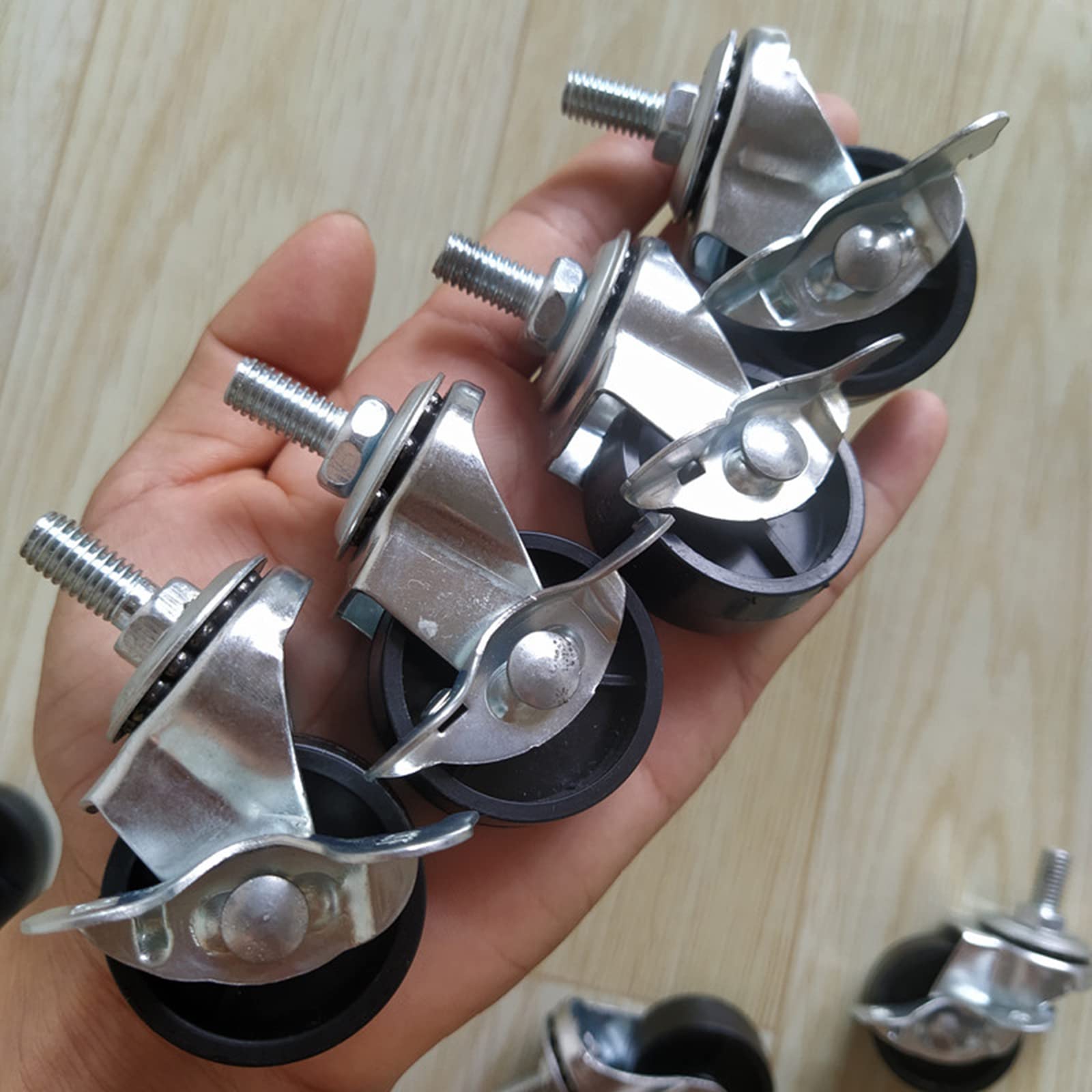 Lenkrollen Möbelrollen Lenkrollen mit Gewindeschaft M8 x 15 mm, 4er Set, Schreibtischstuhl-, Bürostuhl-, Möbelrollen, Ersatz-Lenkrollen aus Gummi(2 Braked+2 Swivel)