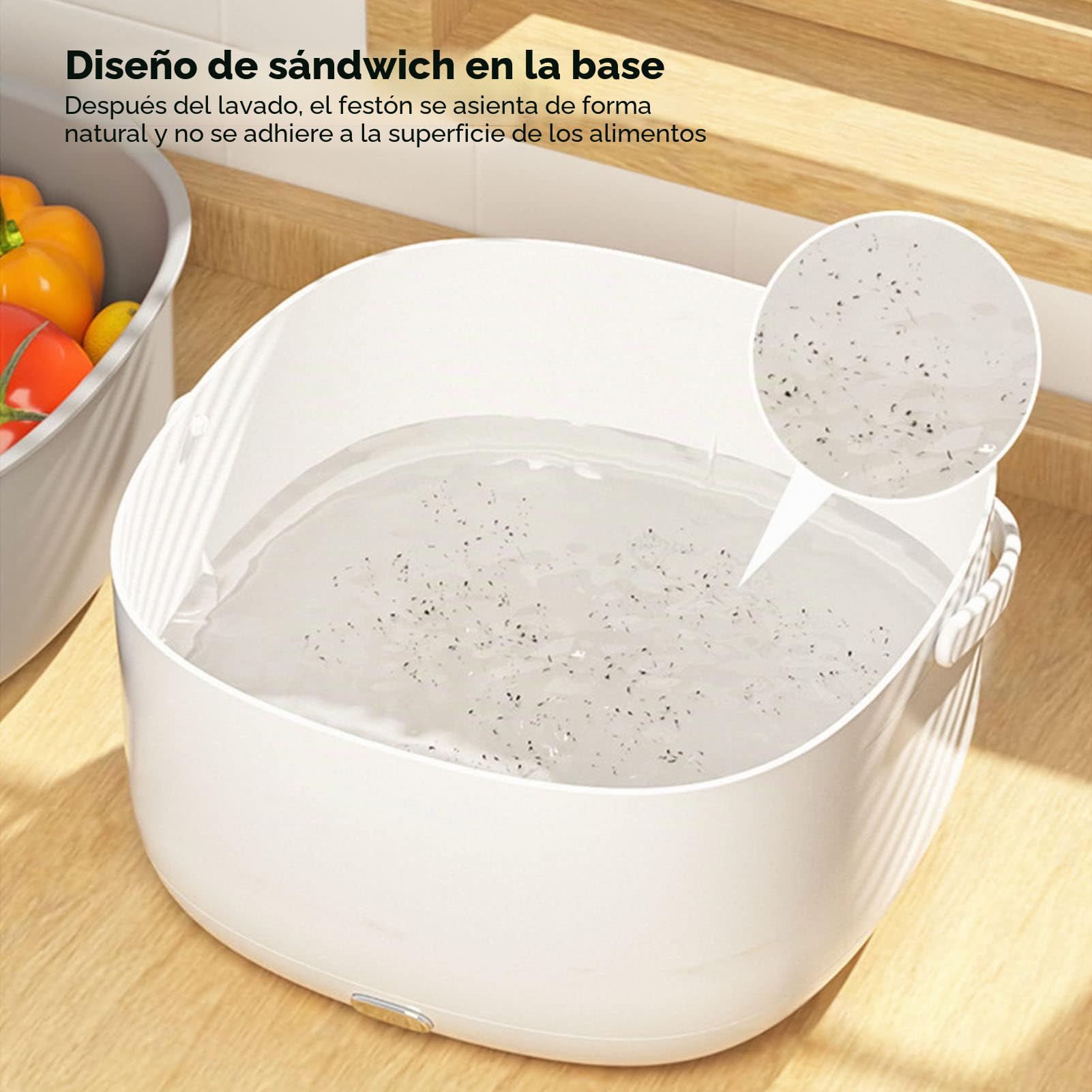 Lavadora Profesional para Frutas y Verduras, Purificador de Alimentos con Limpieza 360° para Utensilios de Cocina, Elimina Residuos y Contaminantes