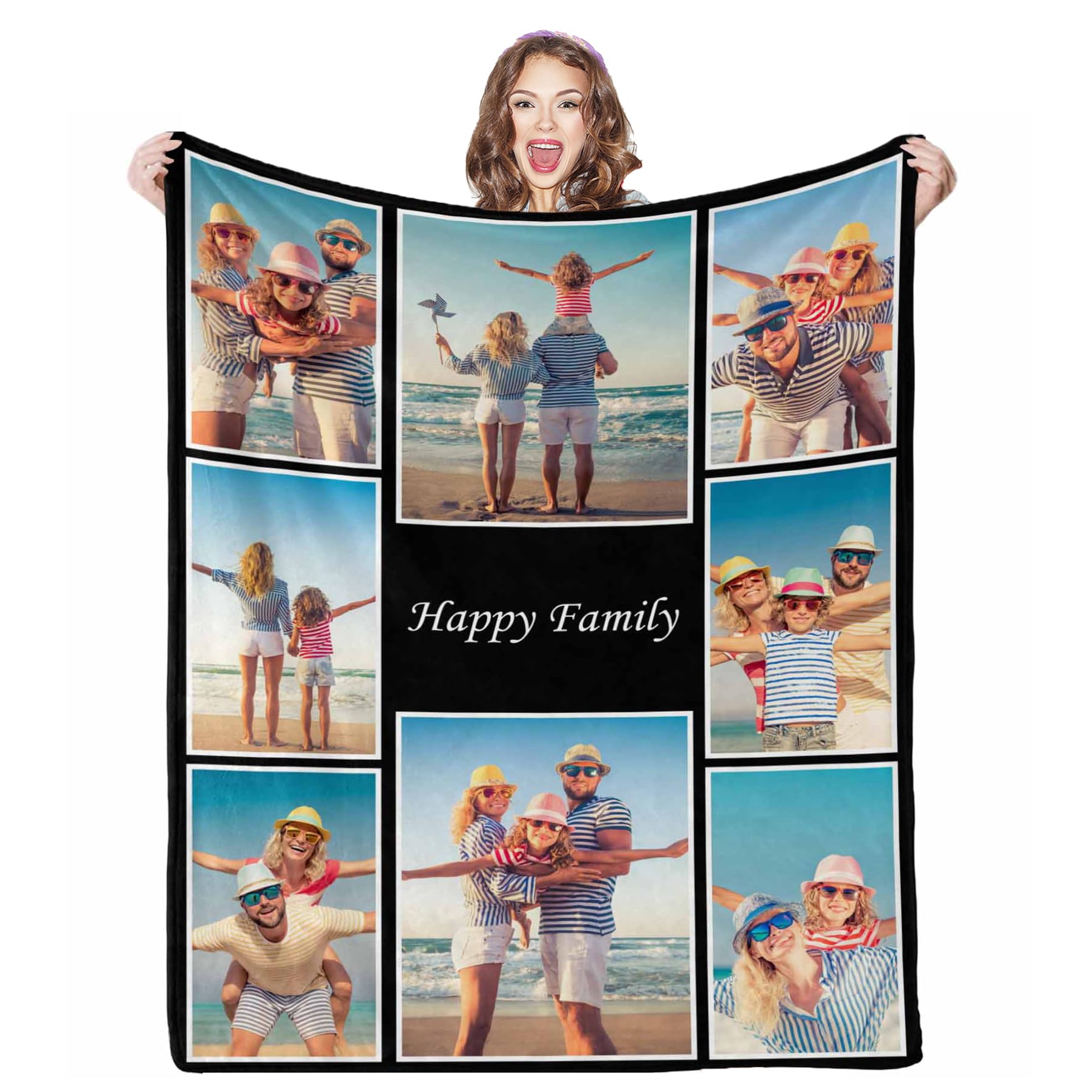 AOFUN Custom Blankets with Photos, 8 Photos Customized Blanket Personalized Photo Blanket Personalized Birthday Gifts for Women Men Baby Child
