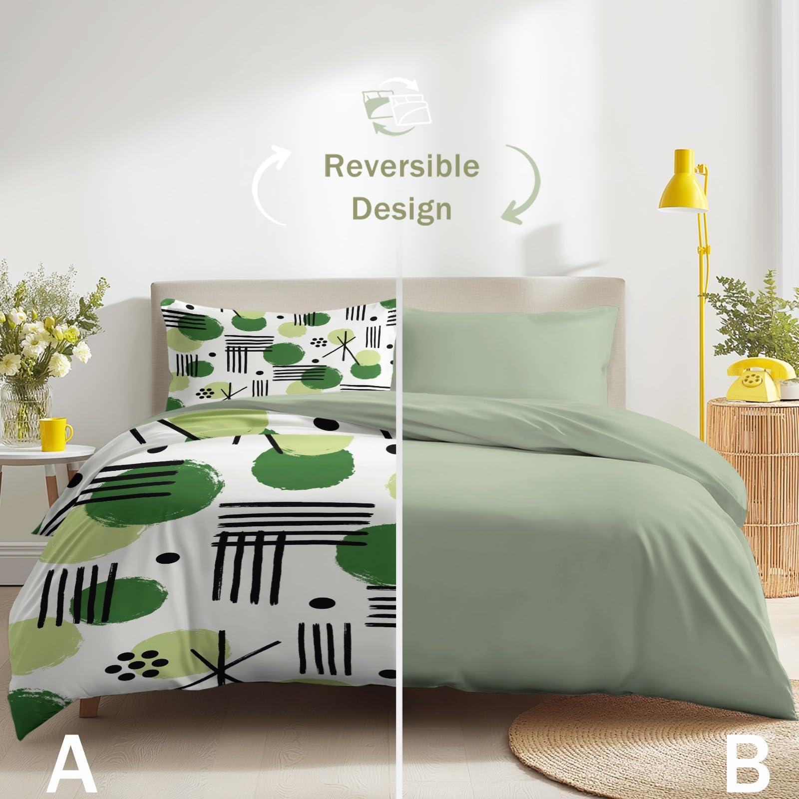 Biancheria da letto 200 x 200 cm, motivo geometrico nordico moderno, in microfibra, non necessita di stiratura e antipiega, copripiumino con chiusura lampo + federa