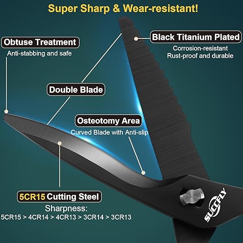 Miniatura 3 de Tijeras de cocina para alimentos, tijeras de cocina de alta calidad, resistentes, tijeras de carne ultra afiladas de 8.8 pulgadas, hoja desmontable,