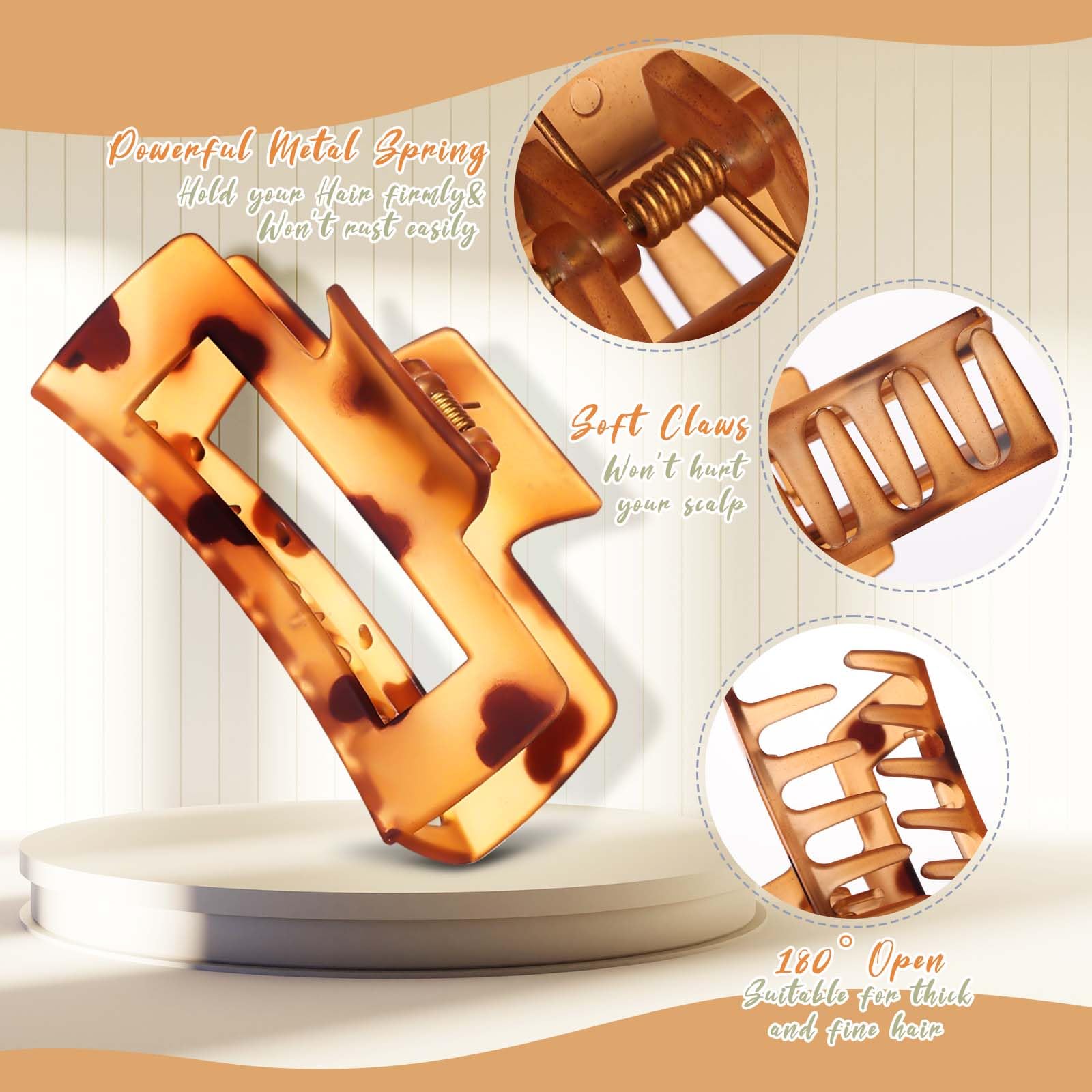 Tigeen 32 pinzas de pelo grandes y medianas de 4.1 pulgadas, elegantes y elegantes para mujeres y niñas, pinzas de agarre fuerte, antideslizantes, pinzas grandes mate brillantes para cabello grueso