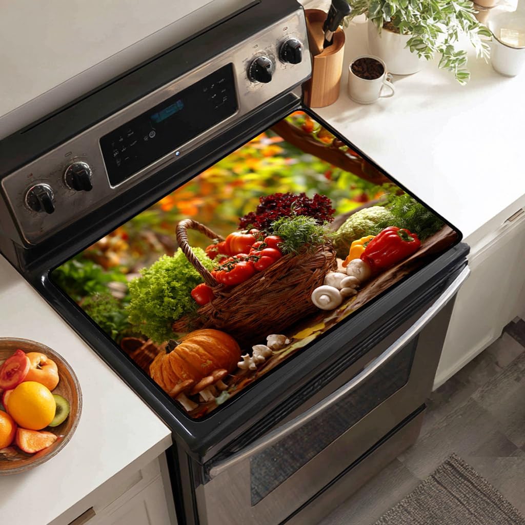 Food Fruit Glass Stove Top Cover Protector,Various Fresh Fruits Vegetable Electric Stove Top Cover Glass Top Stove Cover Protector,Kitchen Restaurant Stove Top Cover Decor Accessories