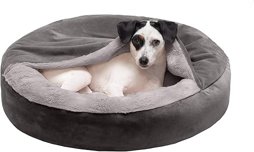 Furhaven Cama Redonda Calmante en Forma de Dona de 24" para Gatos de Interior y Perros Pequeños, Lavable, Para Perros de Hasta 20 lbs - Cama de Dona
